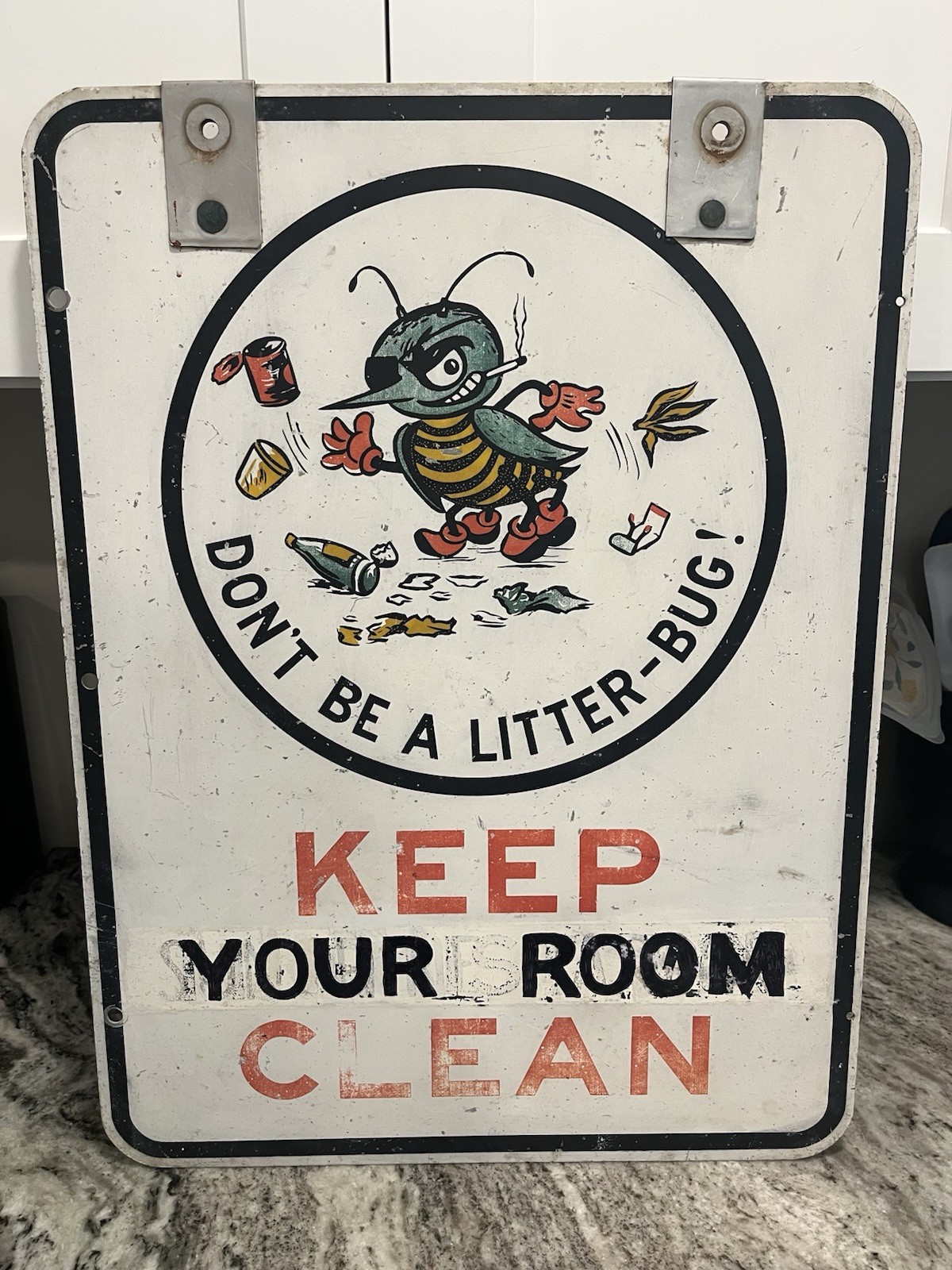 Vtg Original Don’t Be A Litter Bug Double Sided Metal Sign Street Sign Hotel