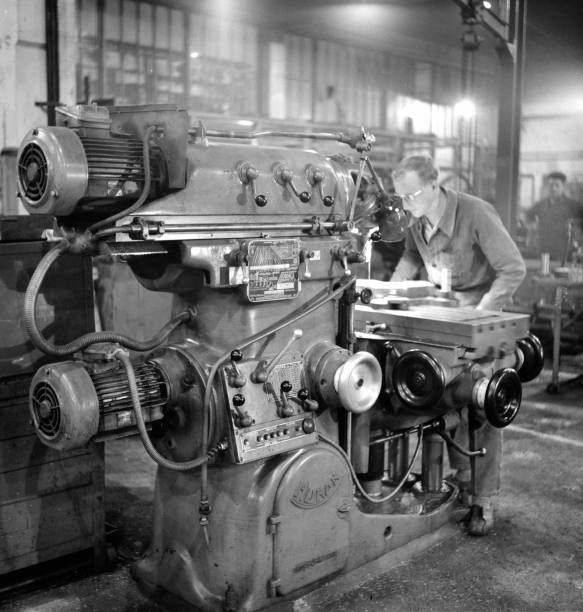 Milling machine operator with his machine France years 1960 Old Photo