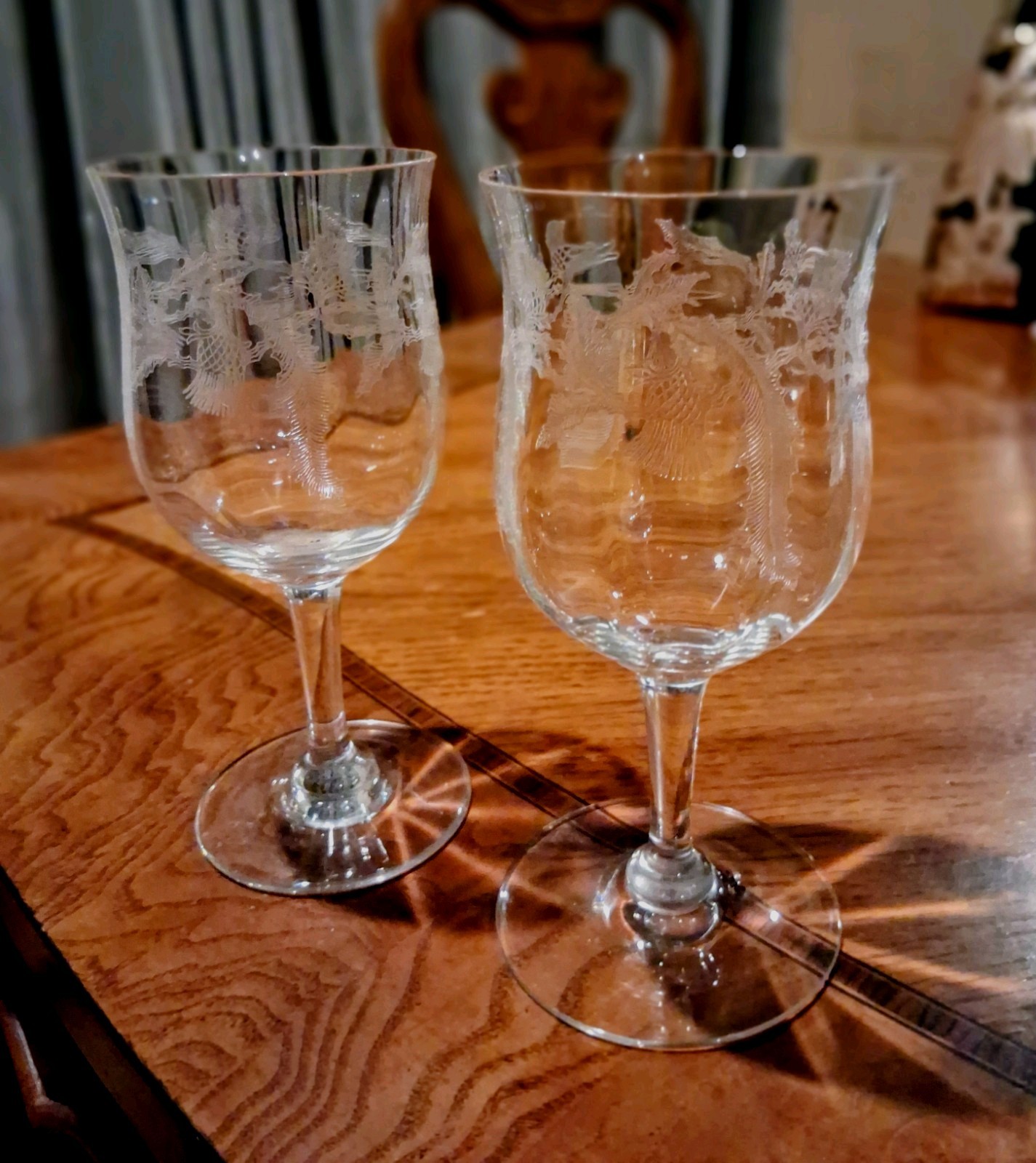 Antique 1920s Fostoria Florid  Cocktail Glasses wine Water etched Rare G-003