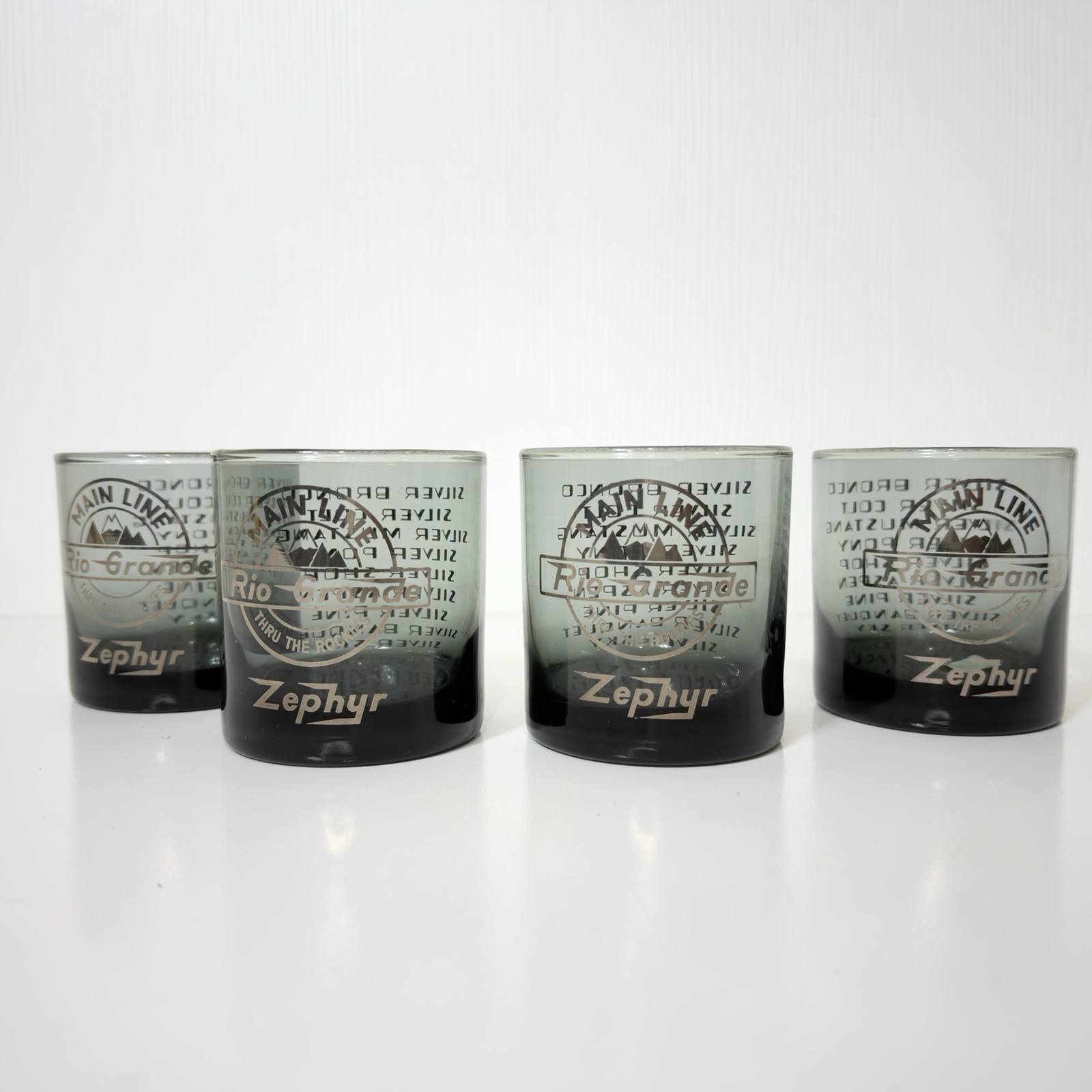 Main Line Rio Grande Railroad Thru The Rockies Zephyr Train Drinking Glass Set