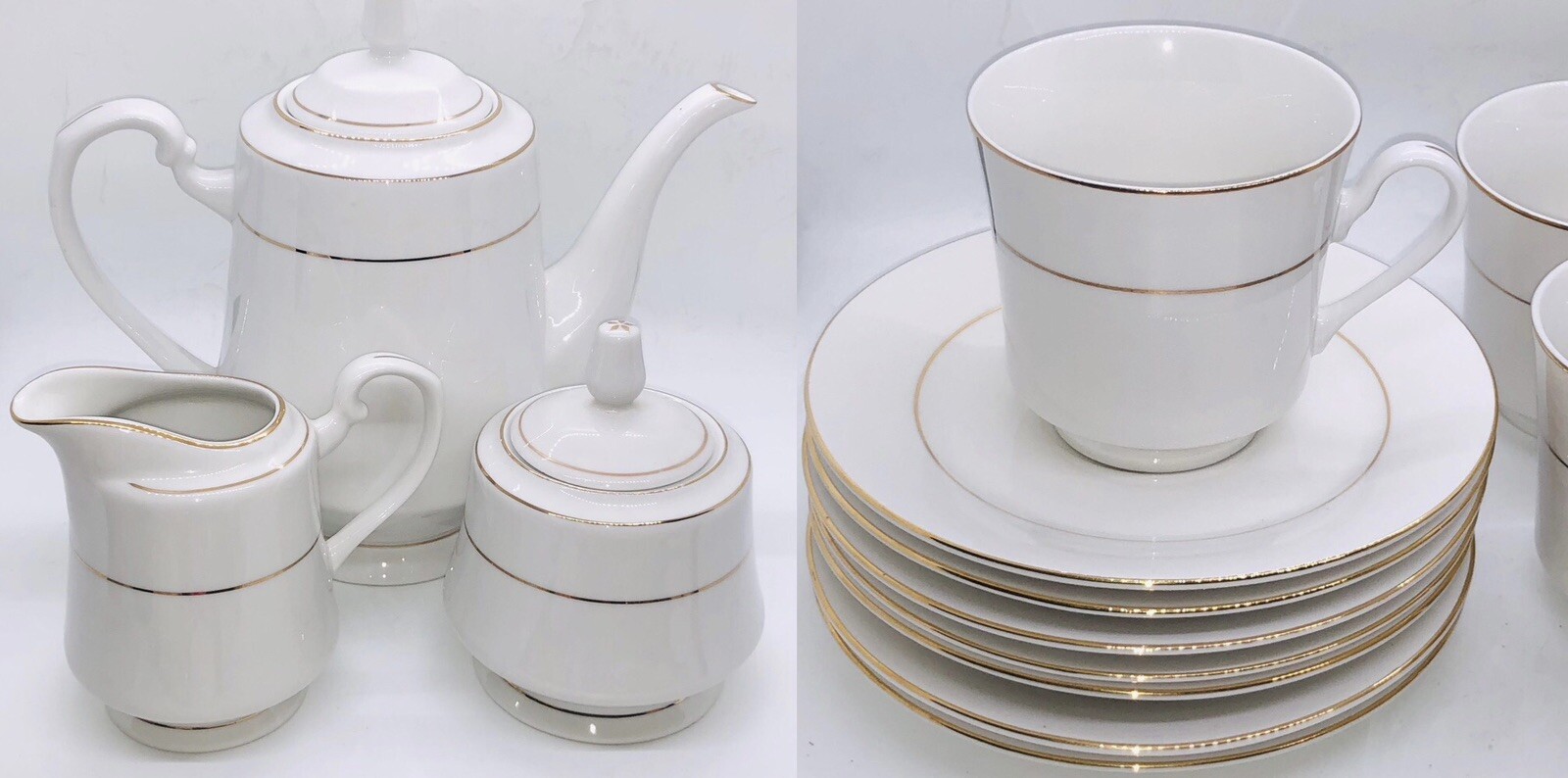 Royal Majestic D’OR China 8404 Classic White Gold Trim Coffee/Tea Pot Service 7