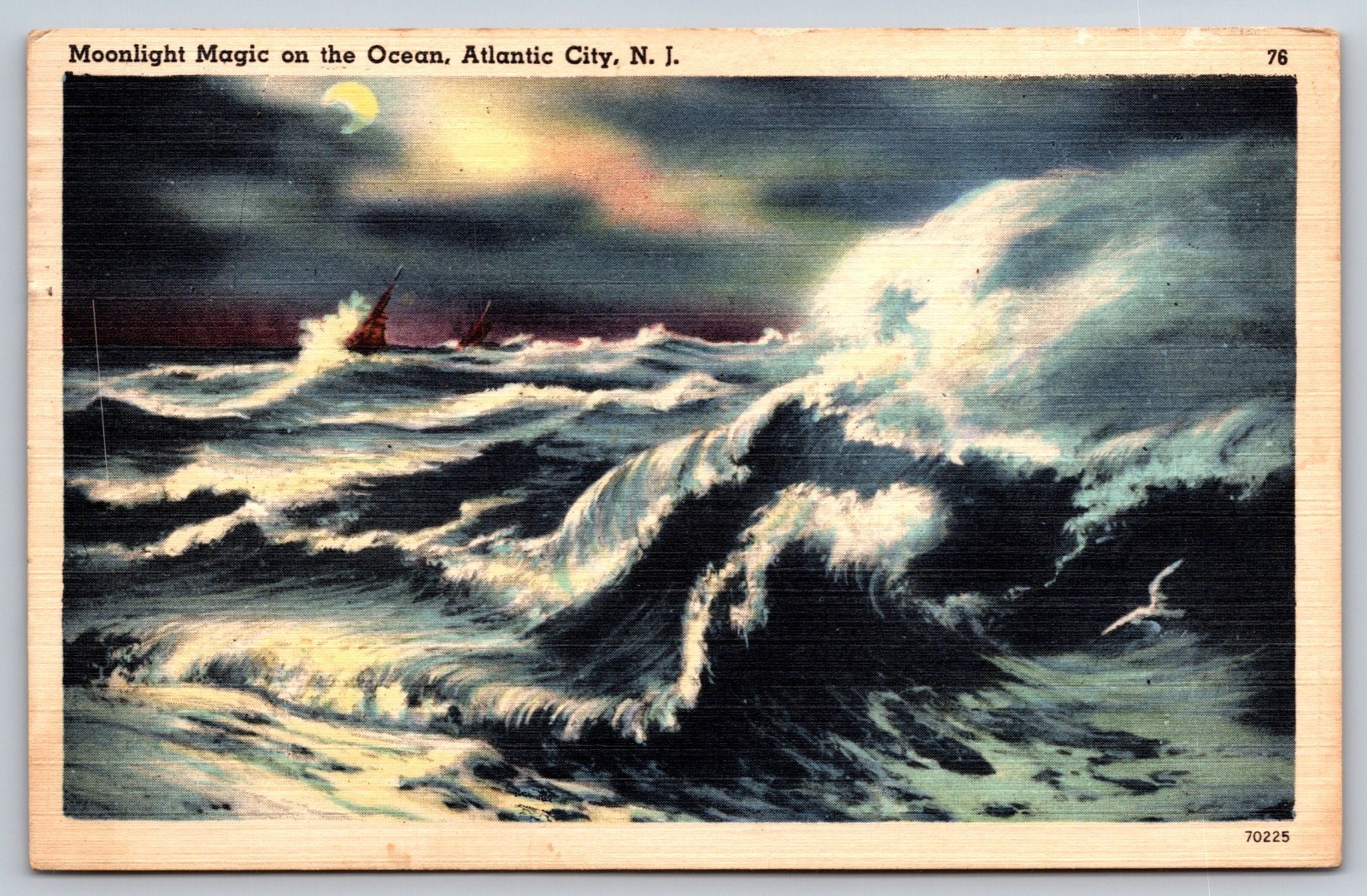 Moonlight On The Ocean Atlantic City New Jersey Vintage Postcard Moonlight On The Ocean Atlantic City New Jersey Vintage Postcard
