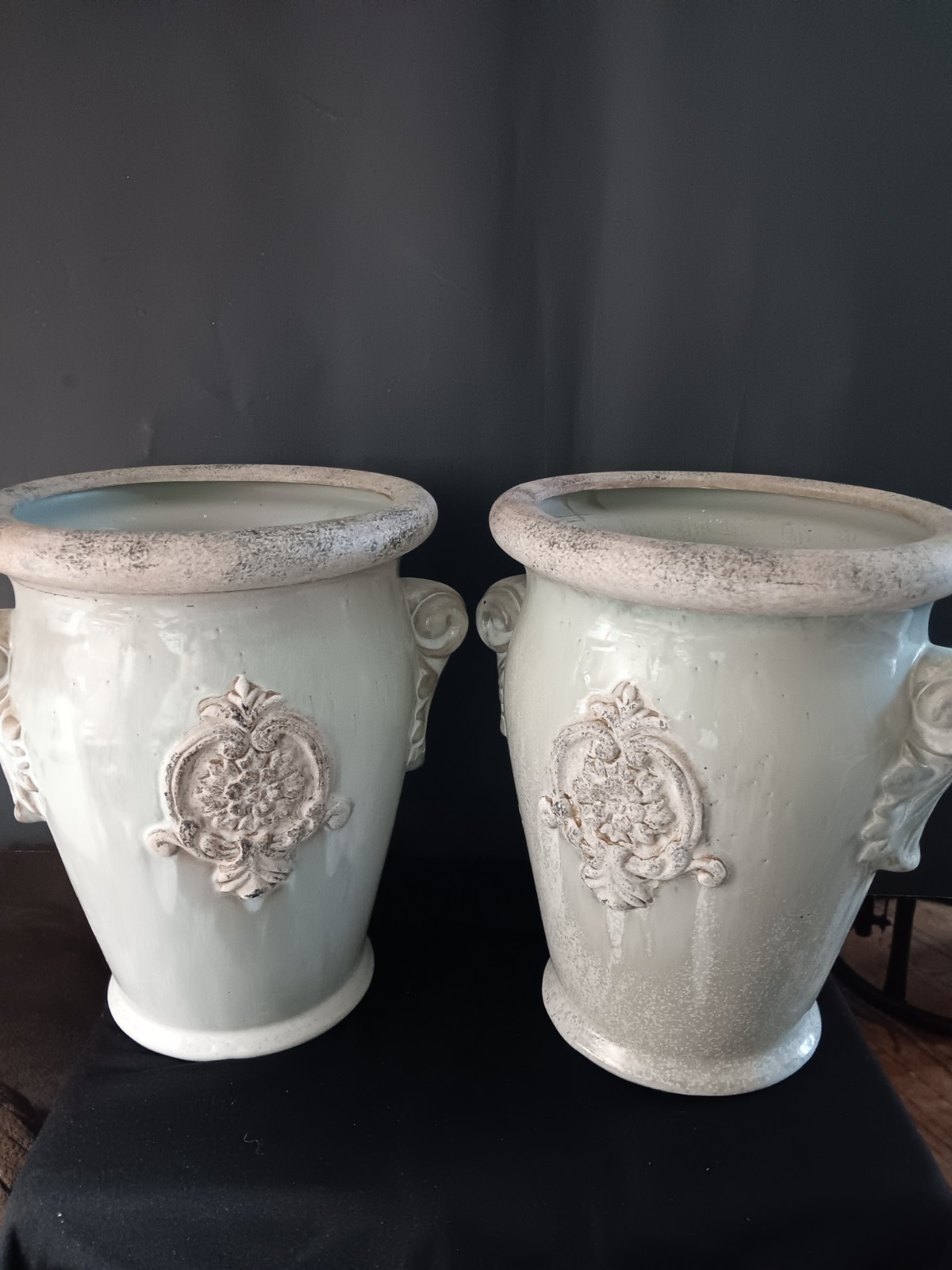 Vintage pair of French country style glazed ceramic planters Vintage pair of French country style glazed ceramic planters