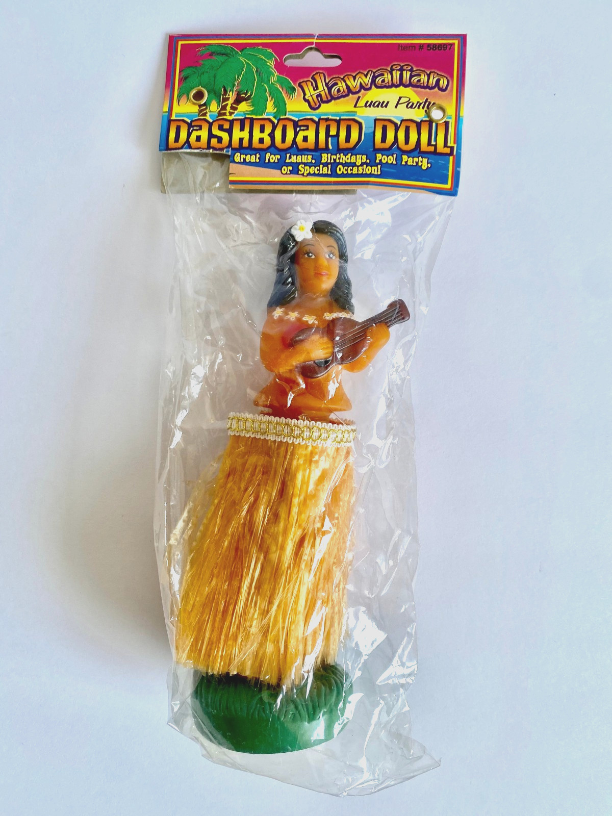 Vintage 2008 Hula Dancer Dashboard Doll Luau Ukelele Girl Hawaii Lei NOS NWT