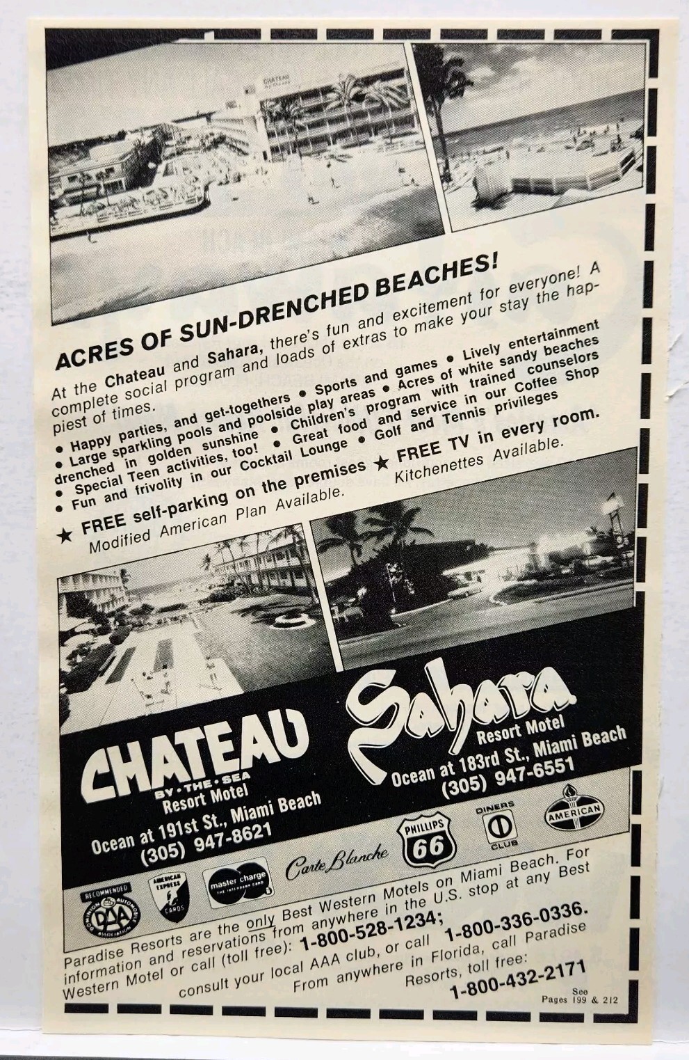 1972 Chateau By The Sea Sahara Resort Hotel Miami Beach Florida Retro Print Ad