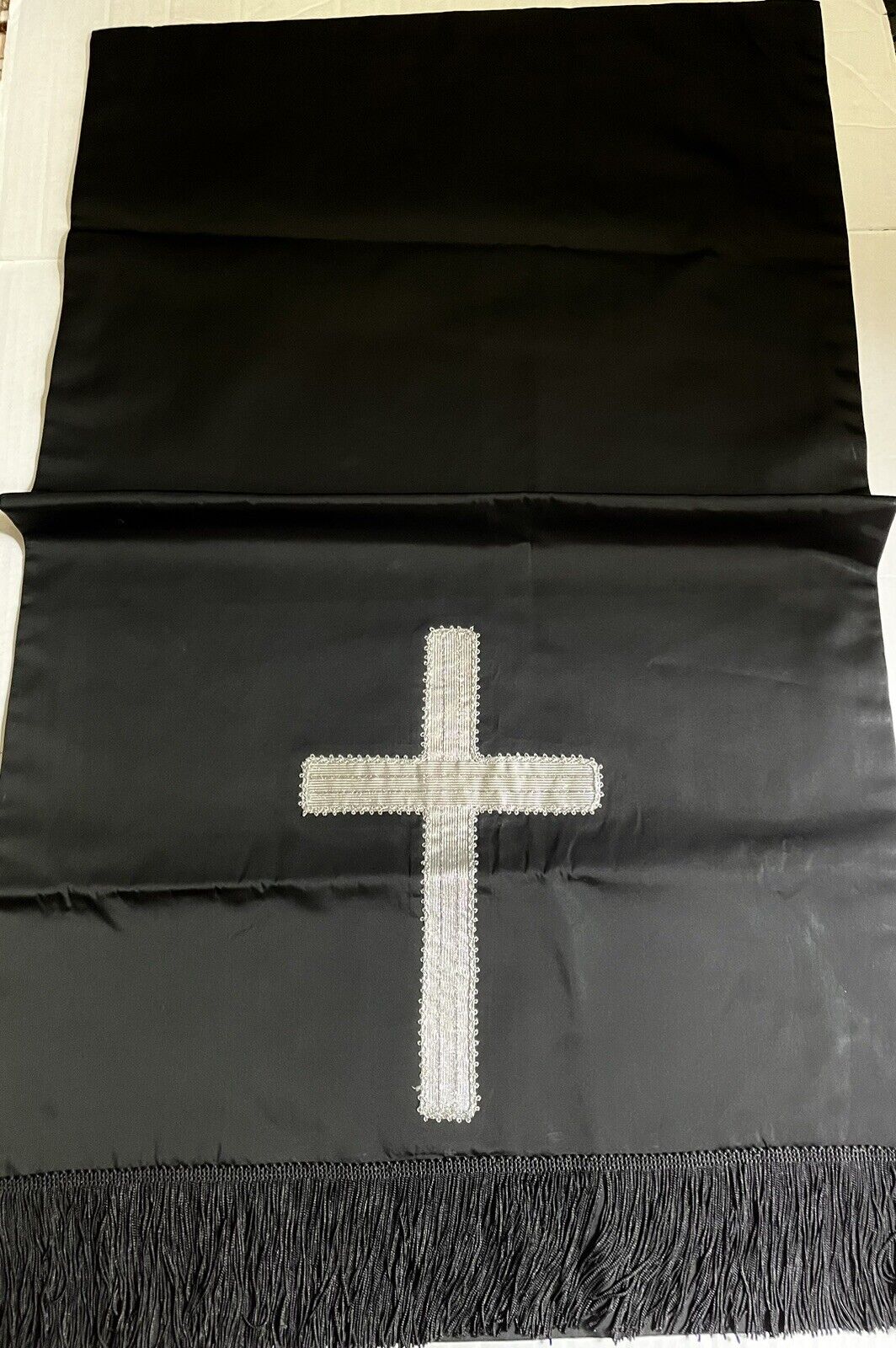 Black Silk/Satin Silver 12” Cross Liturgical Vestment Banner 20” Wx 40” L