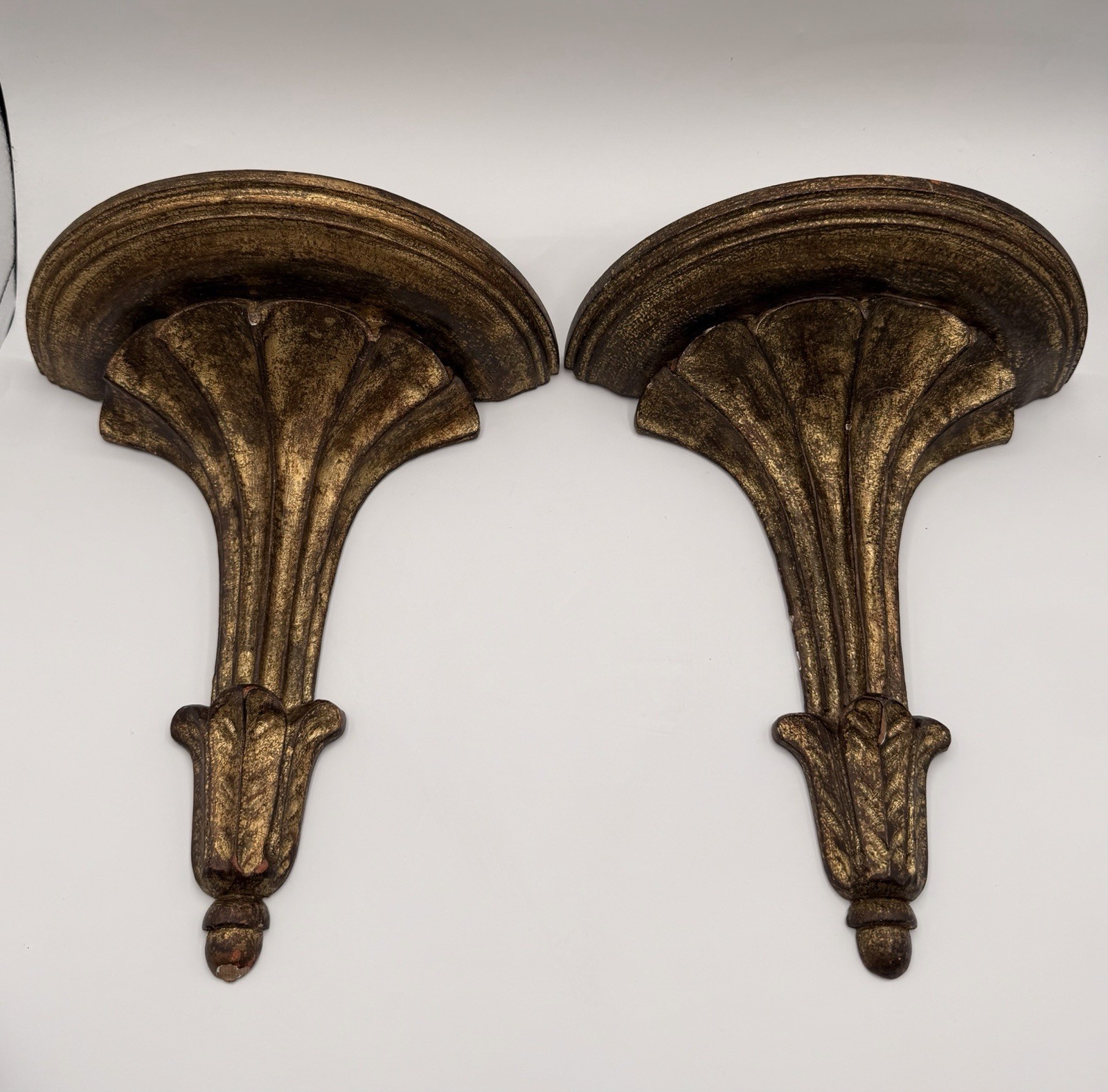 Vintage Florentia Italian Giltwood Wall Shelves Pair Hand Made Italy Gold Vintage Florentia Italian Giltwood Wall Shelves Pair Hand Made Italy Gold