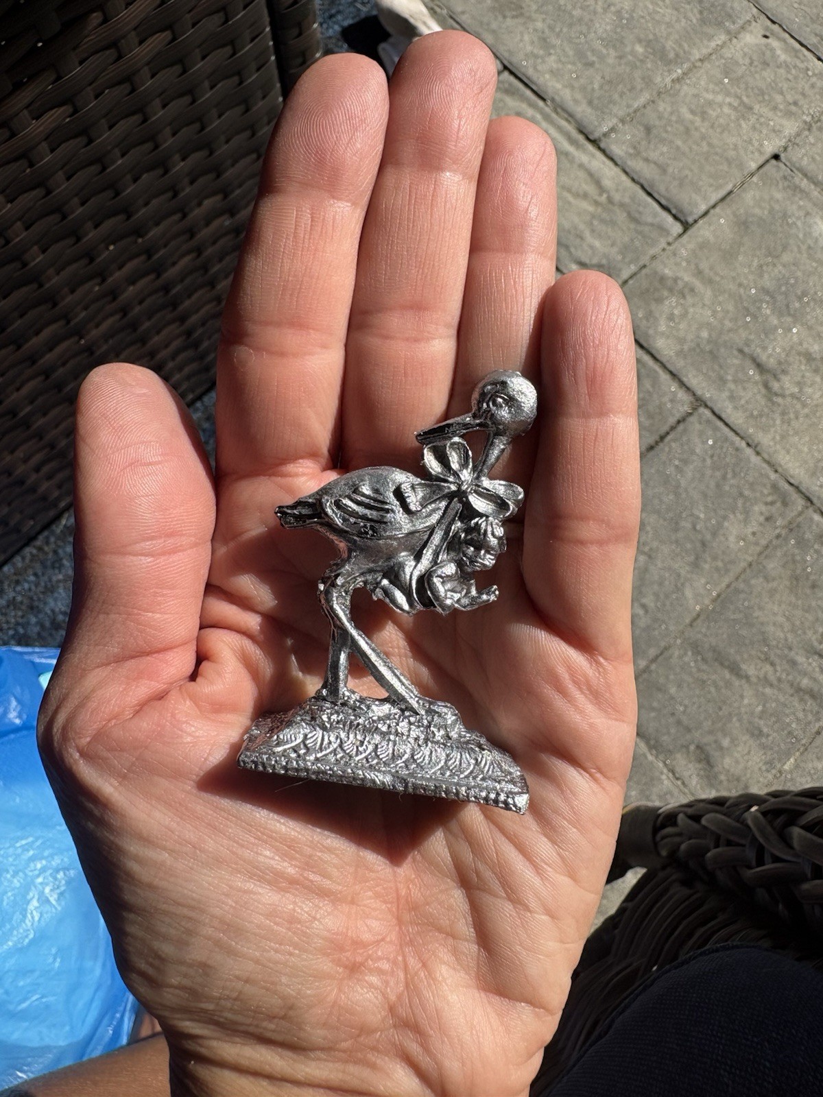 Pewter Figurine STORK with BABY Shower Gift New Mother