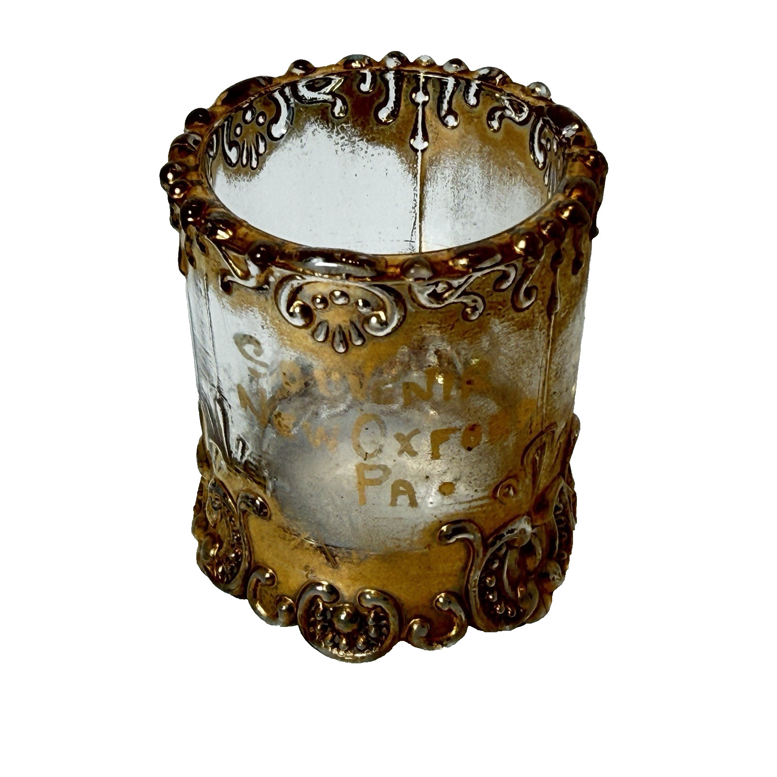 NEW OXFORD Pennsylvania PA Antique GOLD Depression Glass Souvenir TRINKET CUP NEW OXFORD Pennsylvania PA Antique GOLD Depression Glass Souvenir TRINKET CUP
