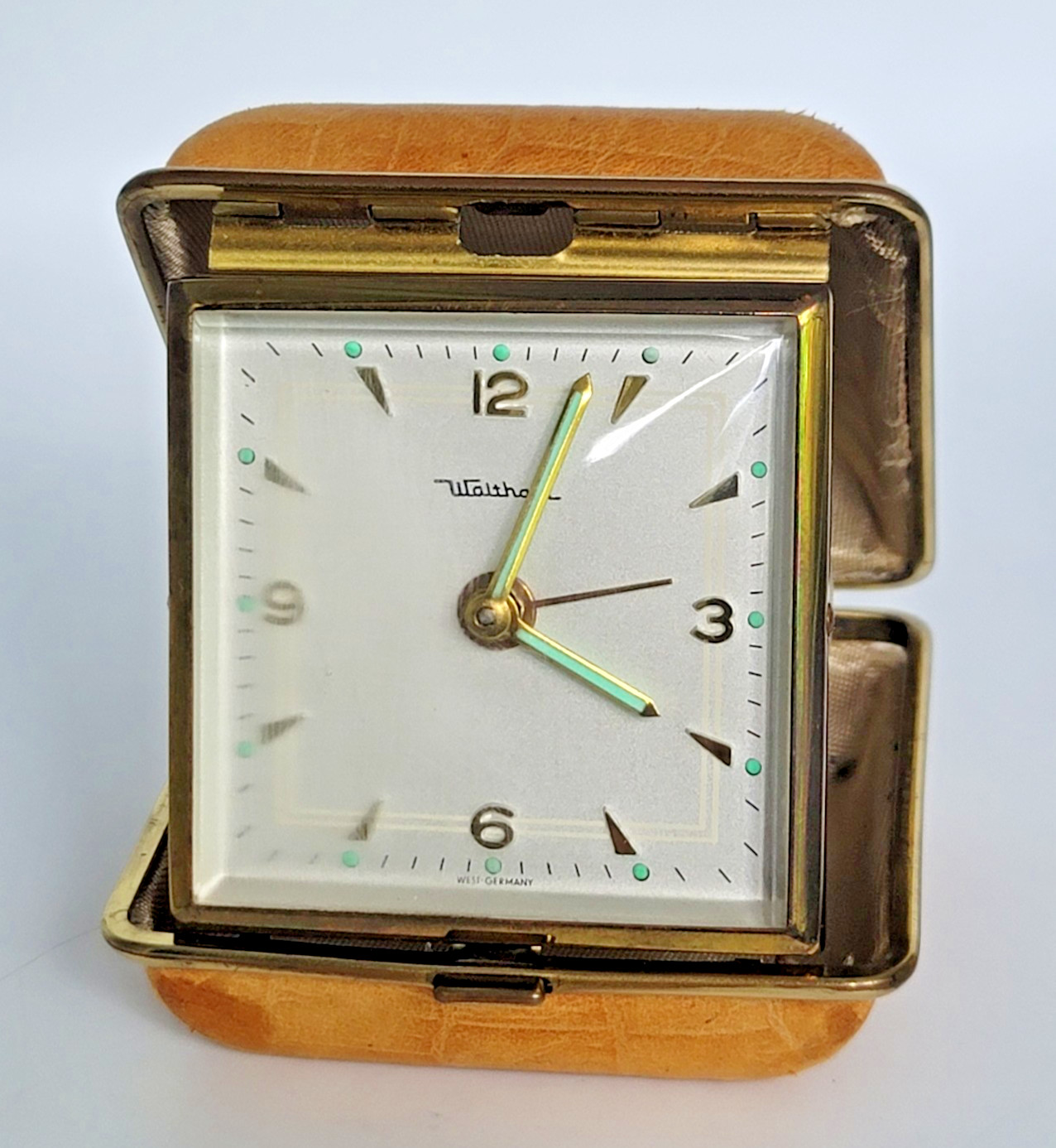 Vintage Waltham Travel Alarm Clock Folding Case Made in Germany Runs Good - SB11