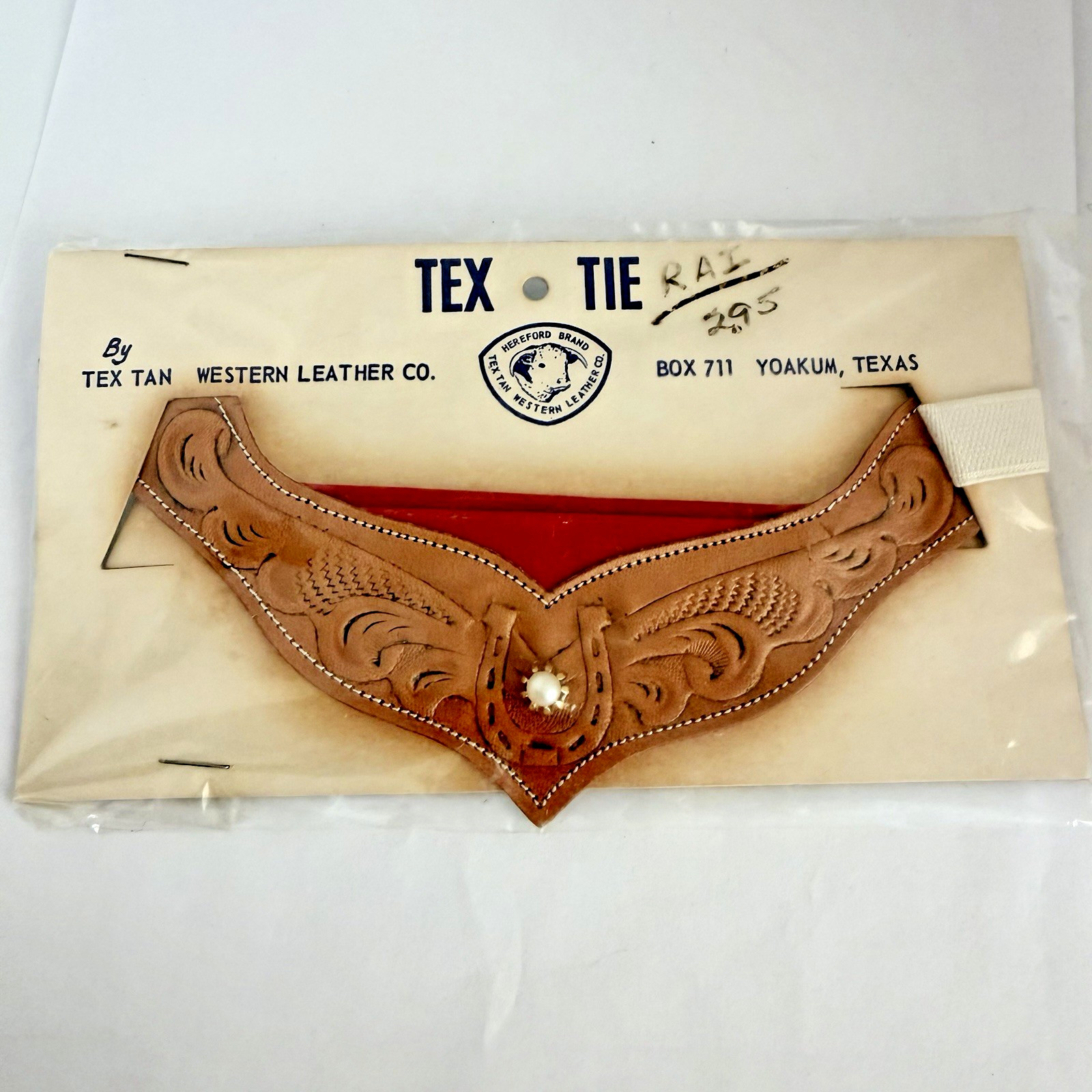 Vtg Tex Tan Western Leather co Tooled Leather Horseshoe Bolo Tie NOS Original