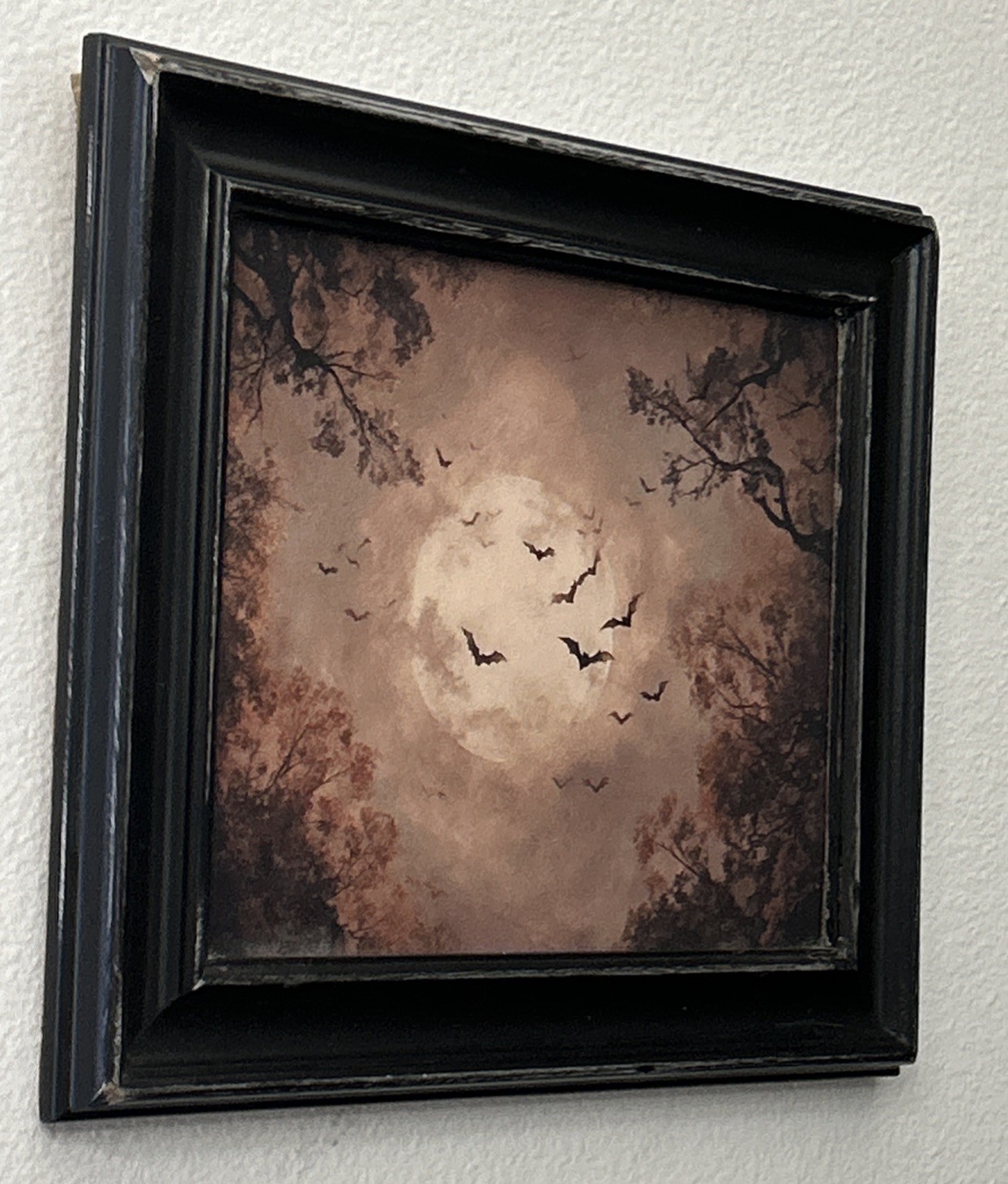 12x11” Vintage Bats Full Moon Dark Art Print Framed Gallery Wall 
