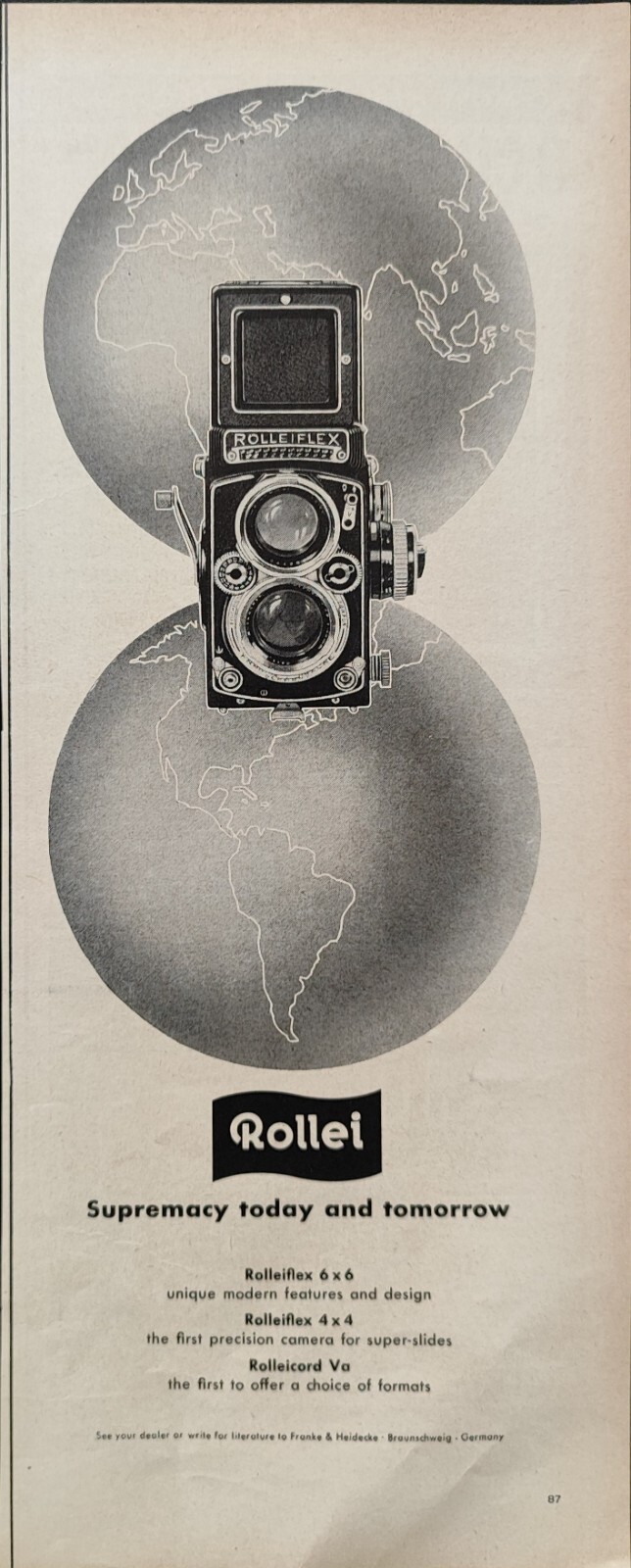 Rollei Rolleiflex World2 Advertising Camera 1 Page 1958 Original