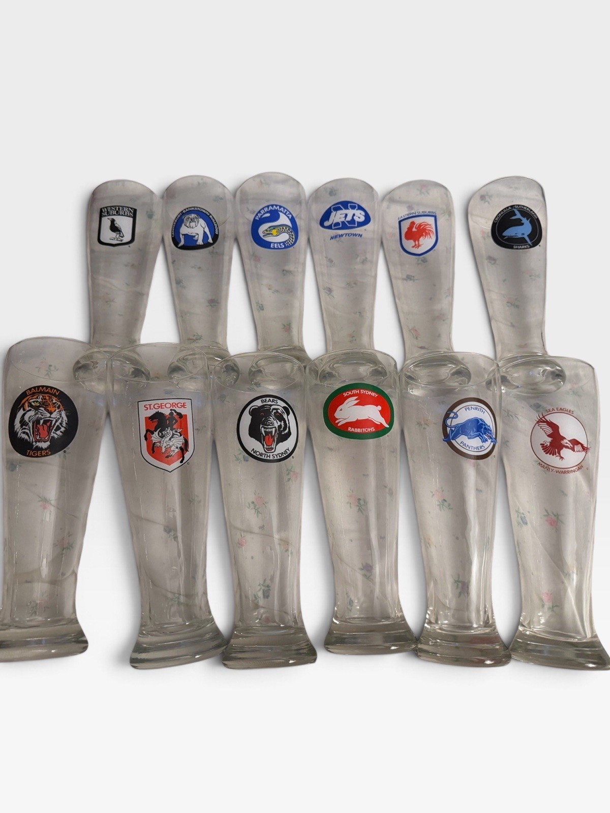 Vintage NSW Rugby League Team Logo Pilsner Glasses, Set Of 12, Winfield Cup Era