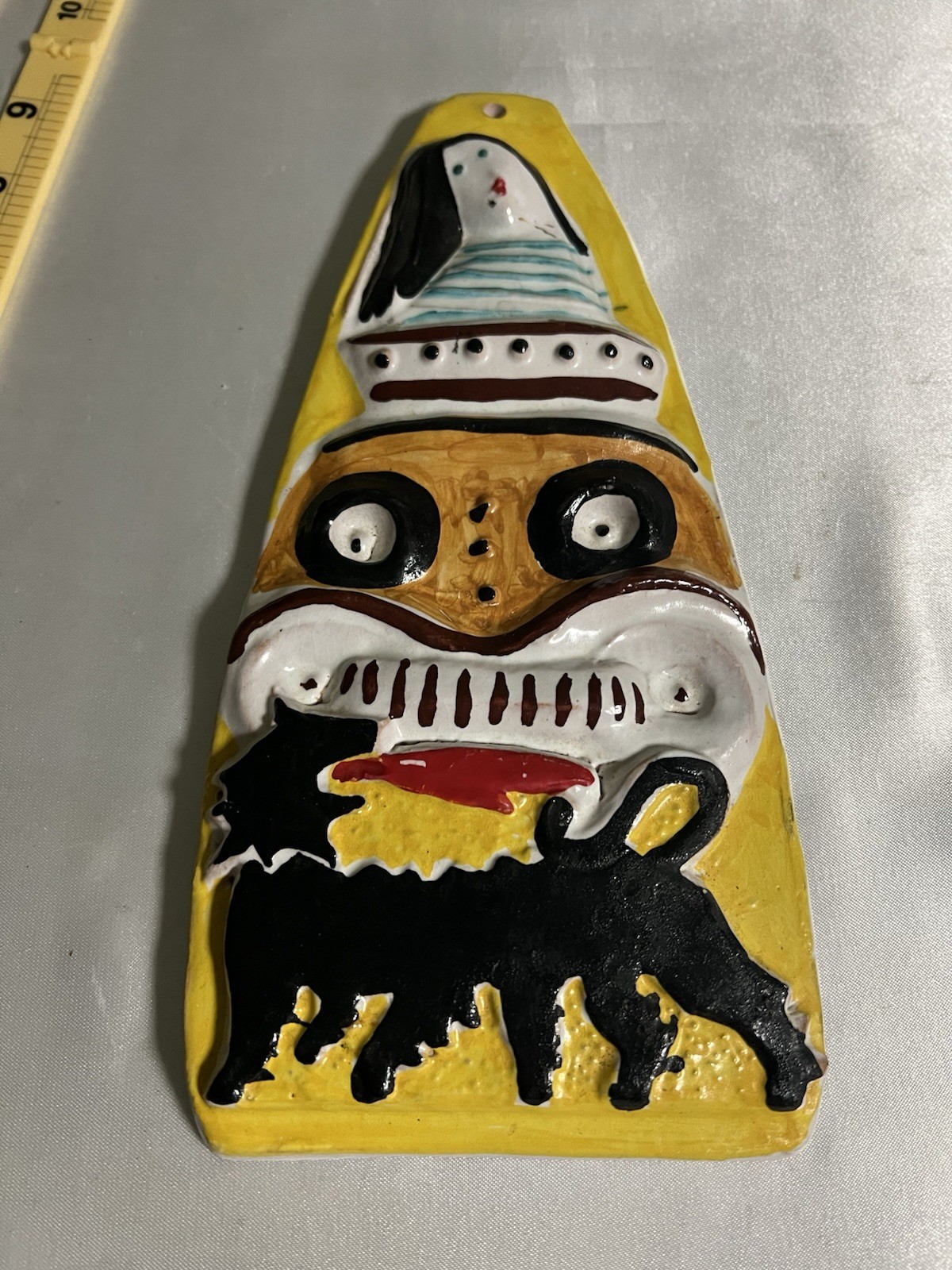 Vintage Italian Mid Century Ceramic Wall Mask Tile Picasso Style Bull Palermo Vintage Italian Mid Century Ceramic Wall Mask Tile Picasso Style Bull Palermo