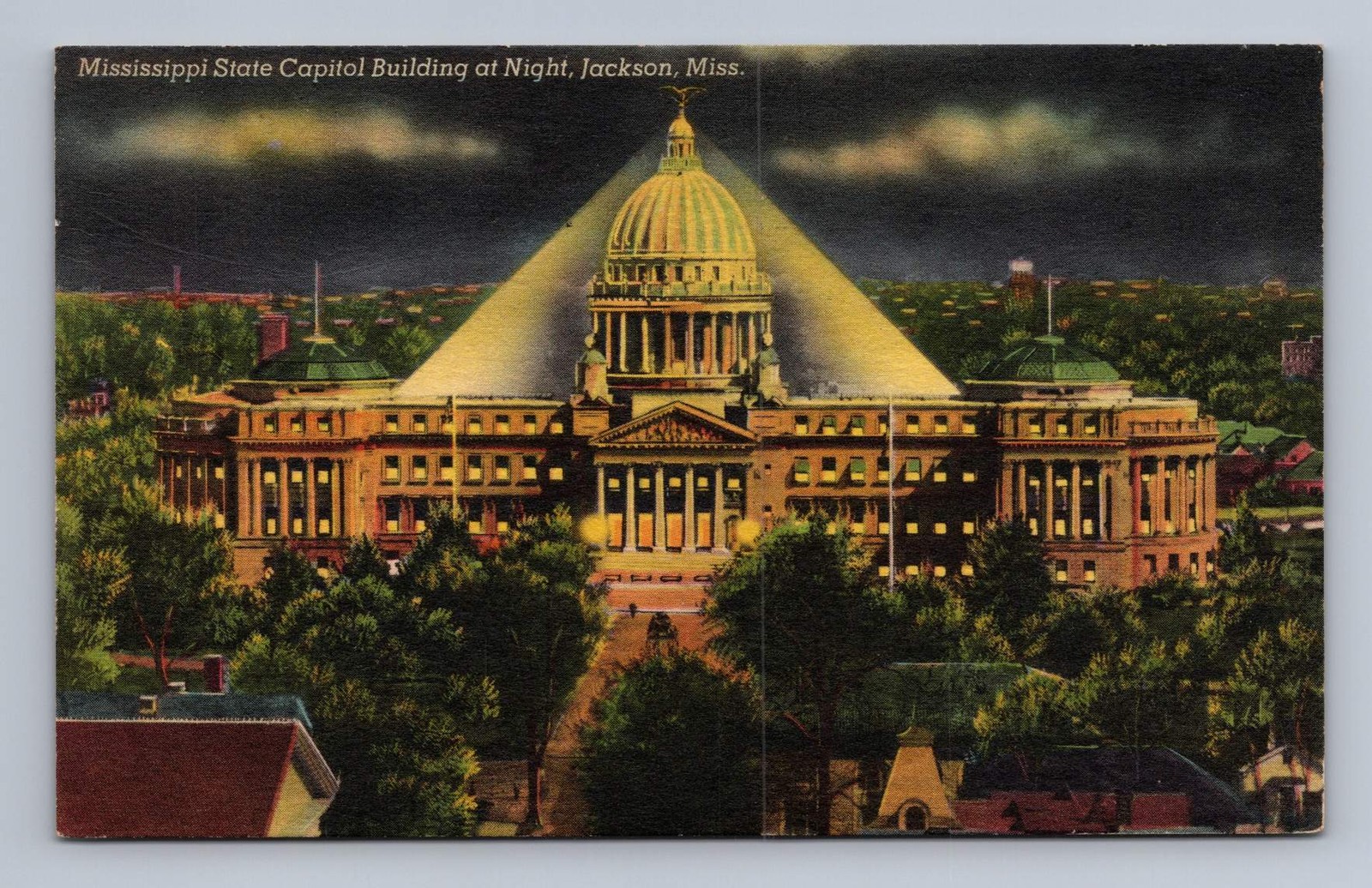 Mississippi JACKSON State Capitol Night View 1948 to Wellsville NY Mississippi JACKSON State Capitol Night View 1948 to Wellsville NY