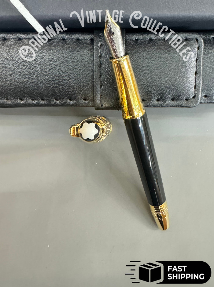 Montblanc Meisterstück 146 Fountain Pen Gold Trim w/ Leather Pouch Fast Rare,