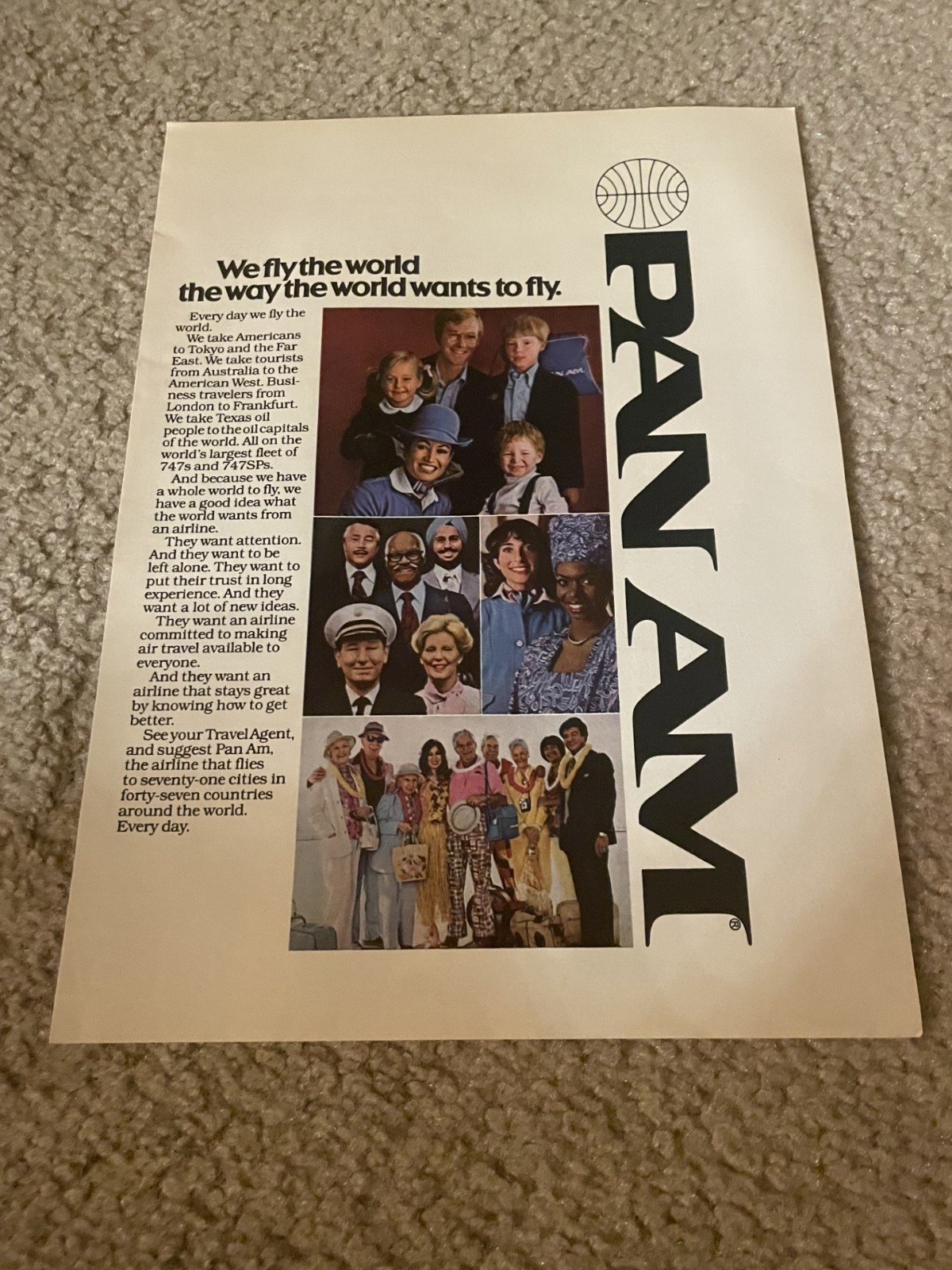 Vintage 1979 PAN AM AIRLINES Print Ad 1970s AIRPLANE 747 747SP