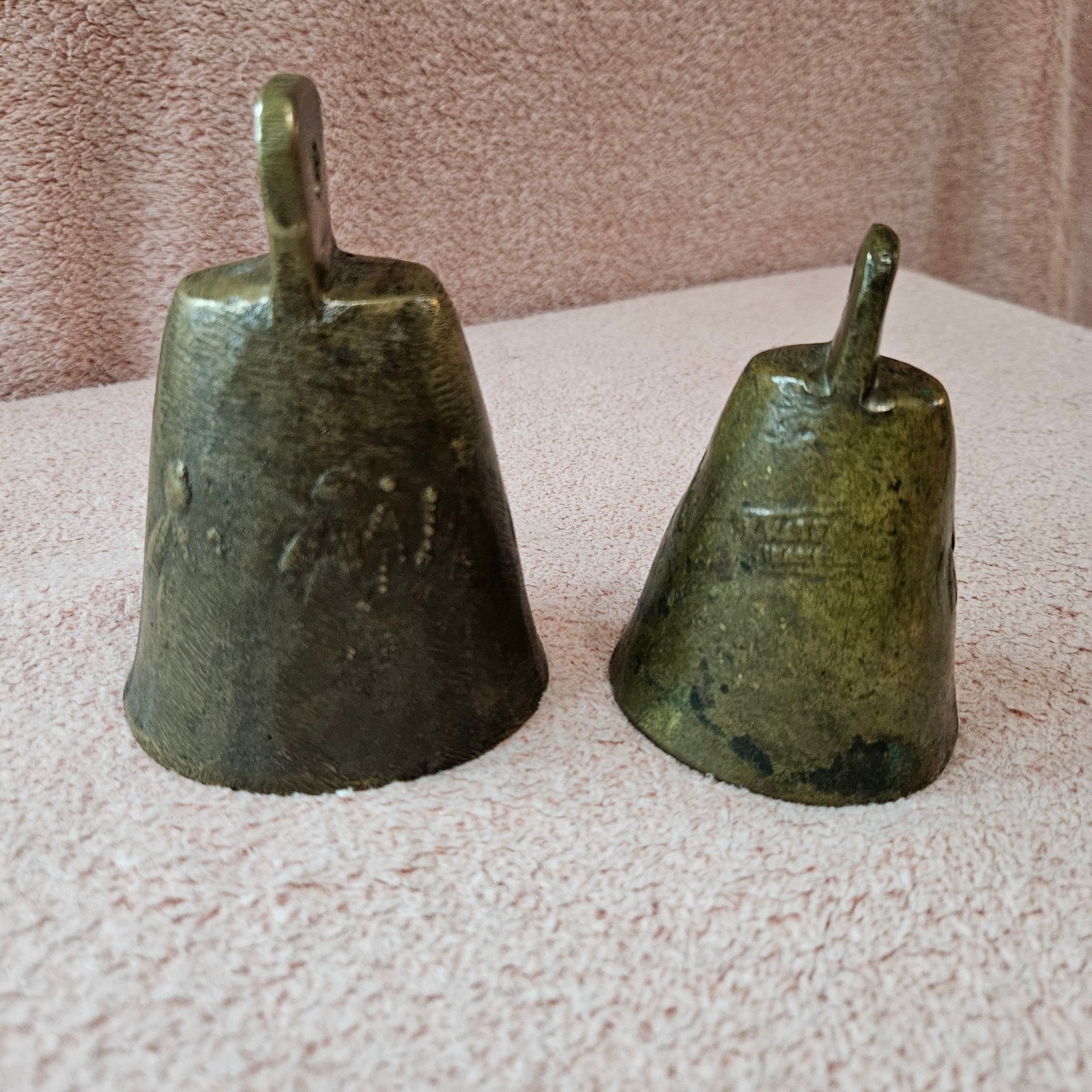 Set of Two Antique Primitive Brass Animal Cow Bells *Please Read* Set of Two Antique Primitive Brass Animal Cow Bells *Please Read*