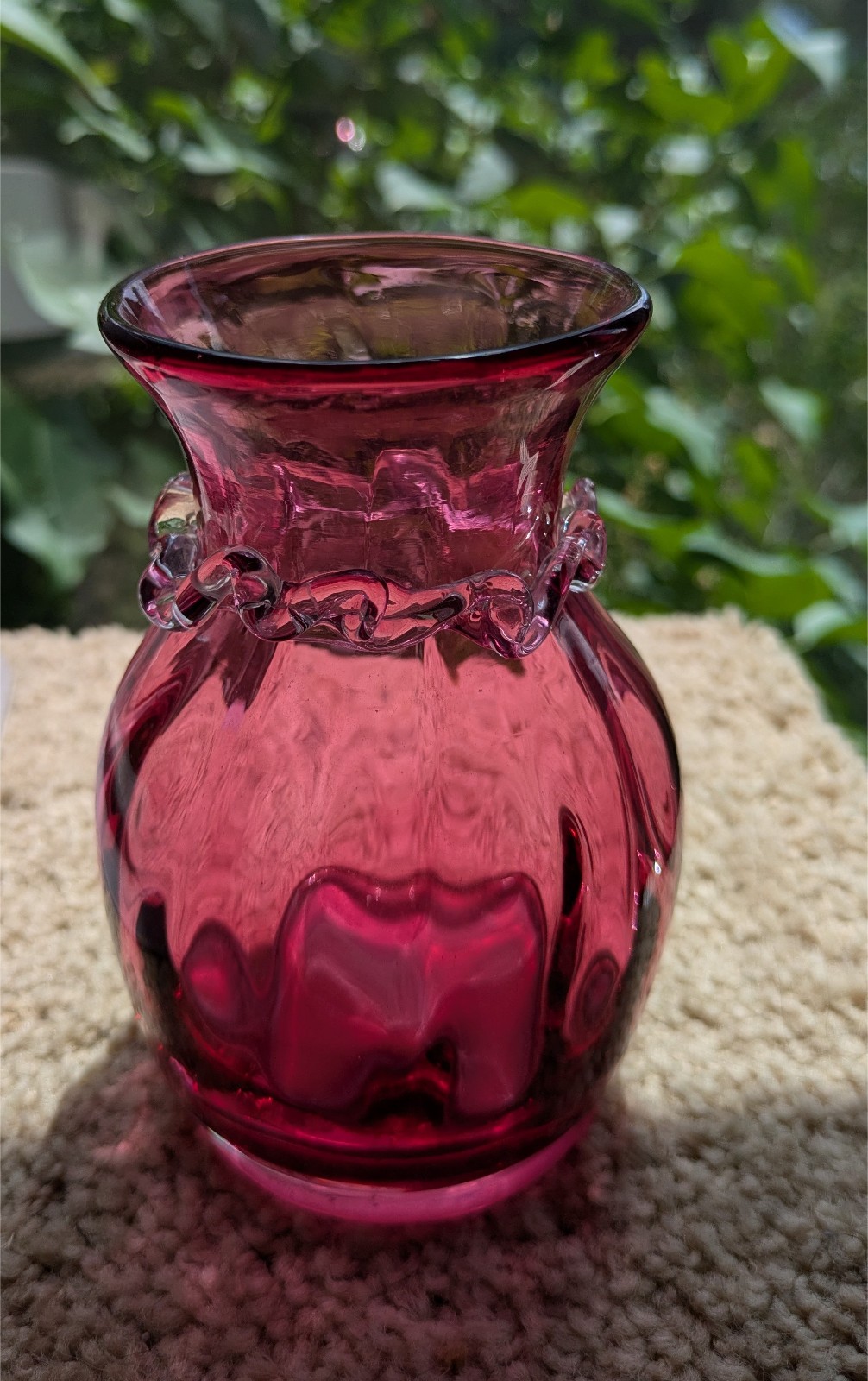 Vintage Cranberry Vase Ruffled Collar