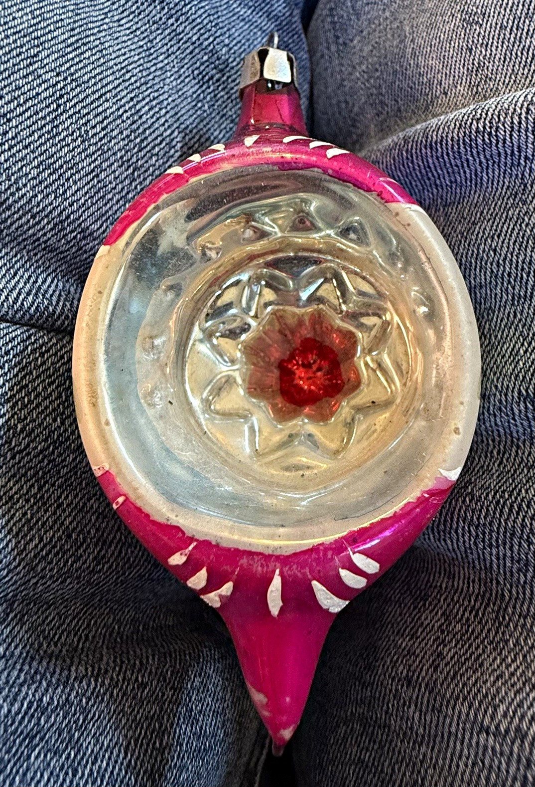 Vintage mercury glass reflector Christmas ornament, Poland or Germany 1940,1950s