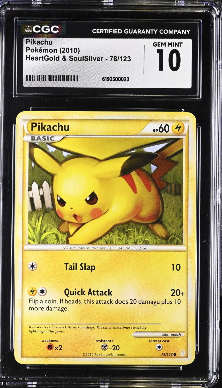 2010 POKEMON HEARTGOLD & SOULSILVER #78/123 PIKACHU CGC 10 GEM MINT 2010 POKEMON HEARTGOLD & SOULSILVER #78/123 PIKACHU CGC 10 GEM MINT