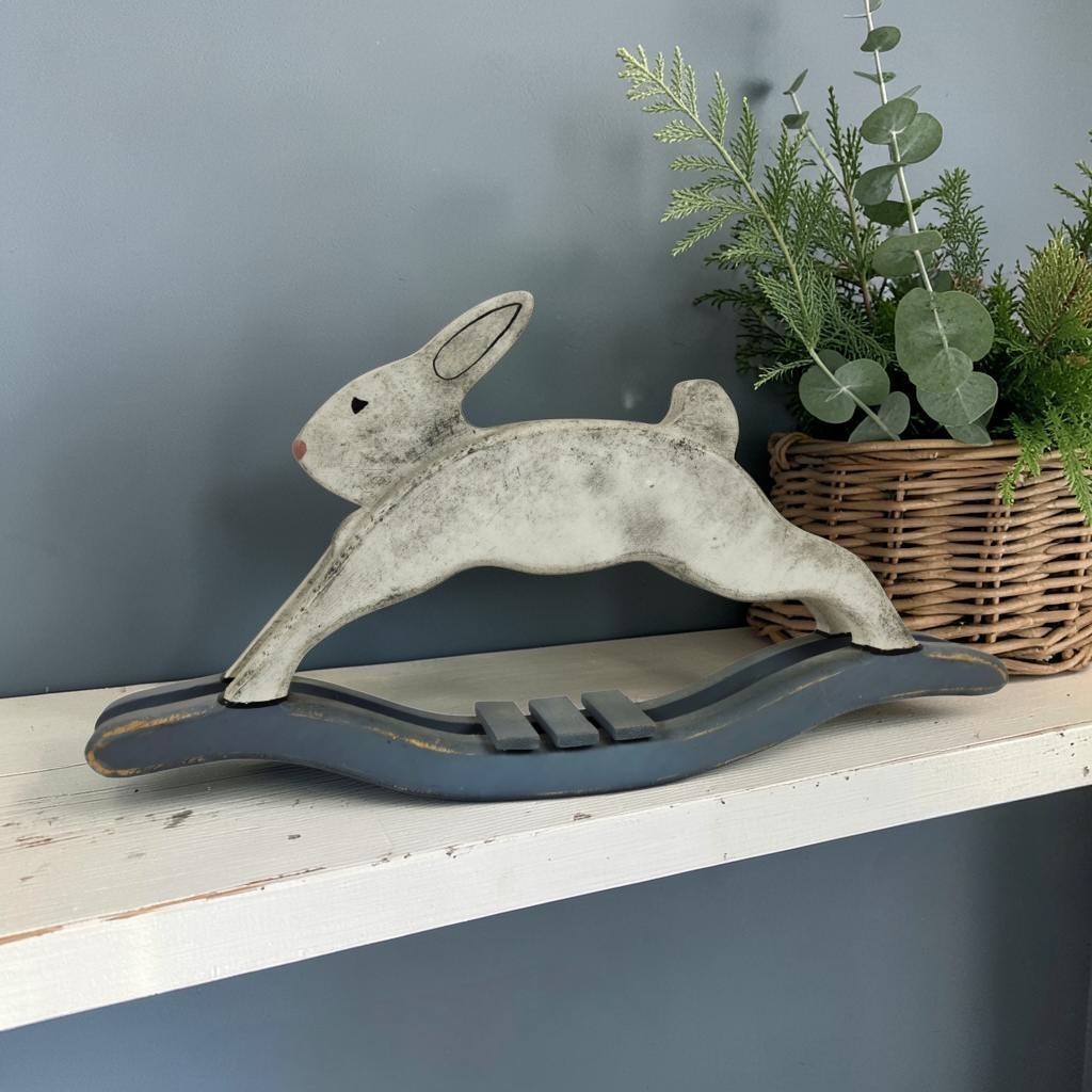 VTG Rustic Wood Hand Painted Primitive Folk Art Rocking Horse Bunny Rabbit 16\ VTG Rustic Wood Hand Painted Primitive Folk Art Rocking Horse Bunny Rabbit 16\