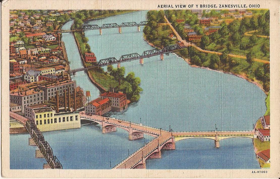 Zanesville, OHIO - Y Bridge - Licking & Muskingum Rivers - 1934 Zanesville, OHIO - Y Bridge - Licking & Muskingum Rivers - 1934