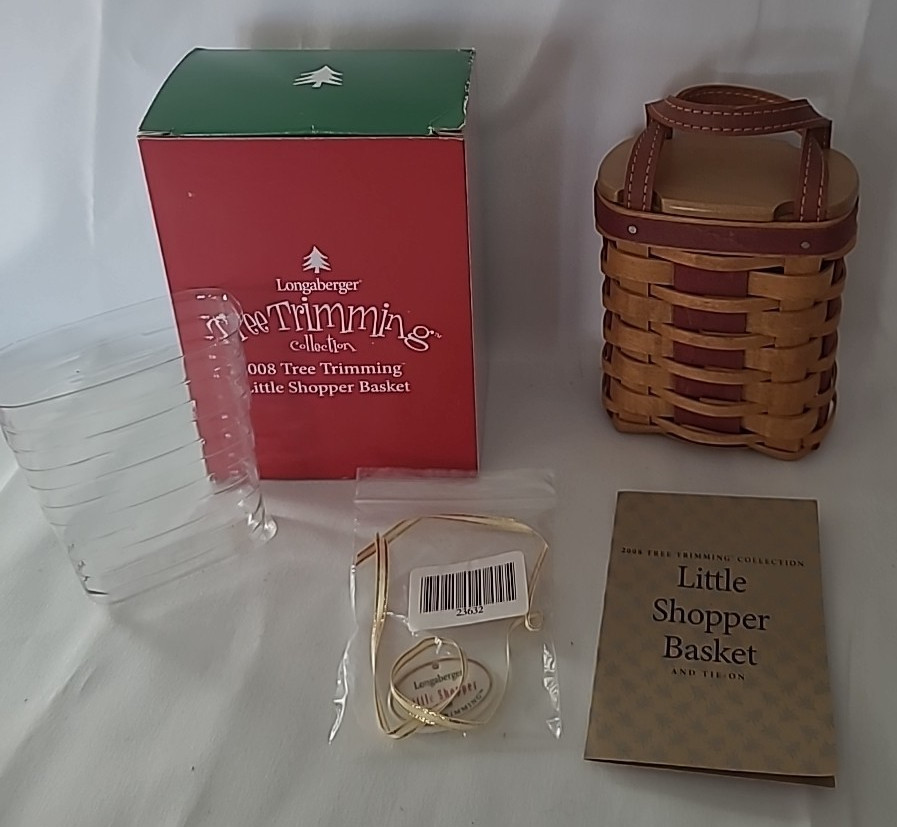 Longaberger 2008 Little Shopper Tree Trimming Mini Miniature Basket Set MINT
