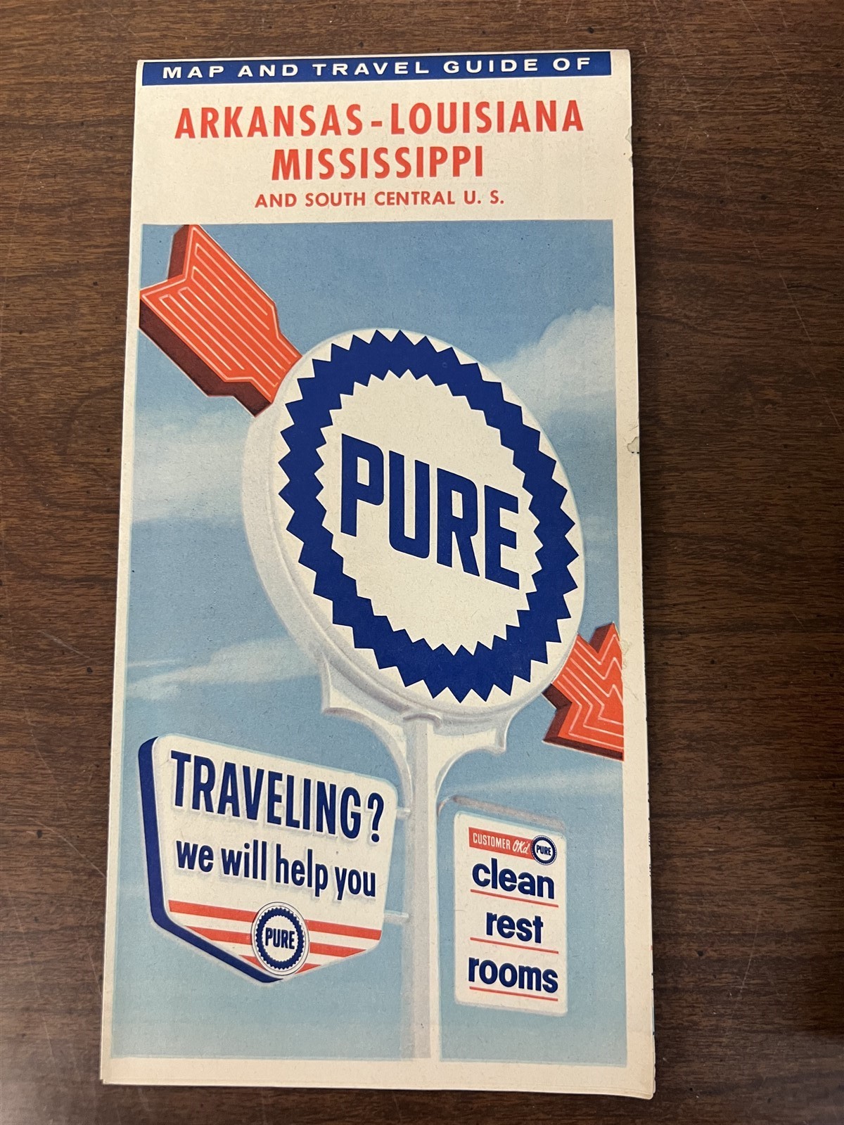 Vintage Pure Oil Arkansas-Louisiana Mississippi Road Map,1950\'s