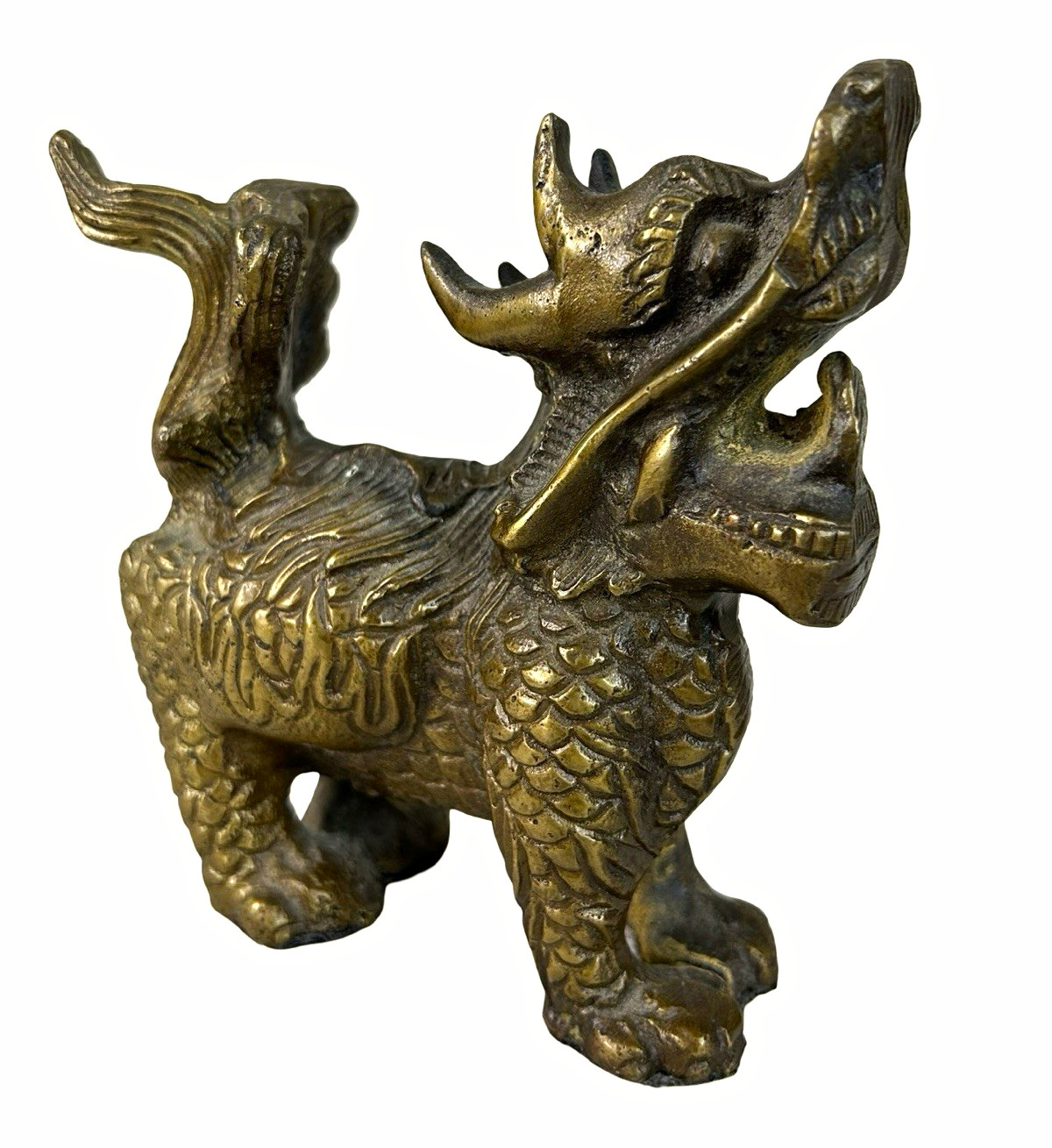 Vintage Heavy Cast Metal Chinese Foo Dog 4.75” x 4.75”