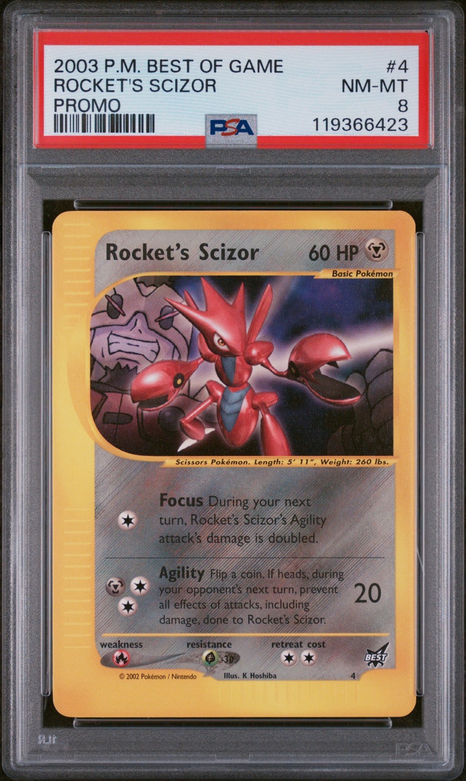 2003 POKEMON BEST OF GAME PROMO #4 ROCKET\'S SCIZOR PROMO PSA 8 2003 POKEMON BEST OF GAME PROMO #4 ROCKET\'S SCIZOR PROMO PSA 8