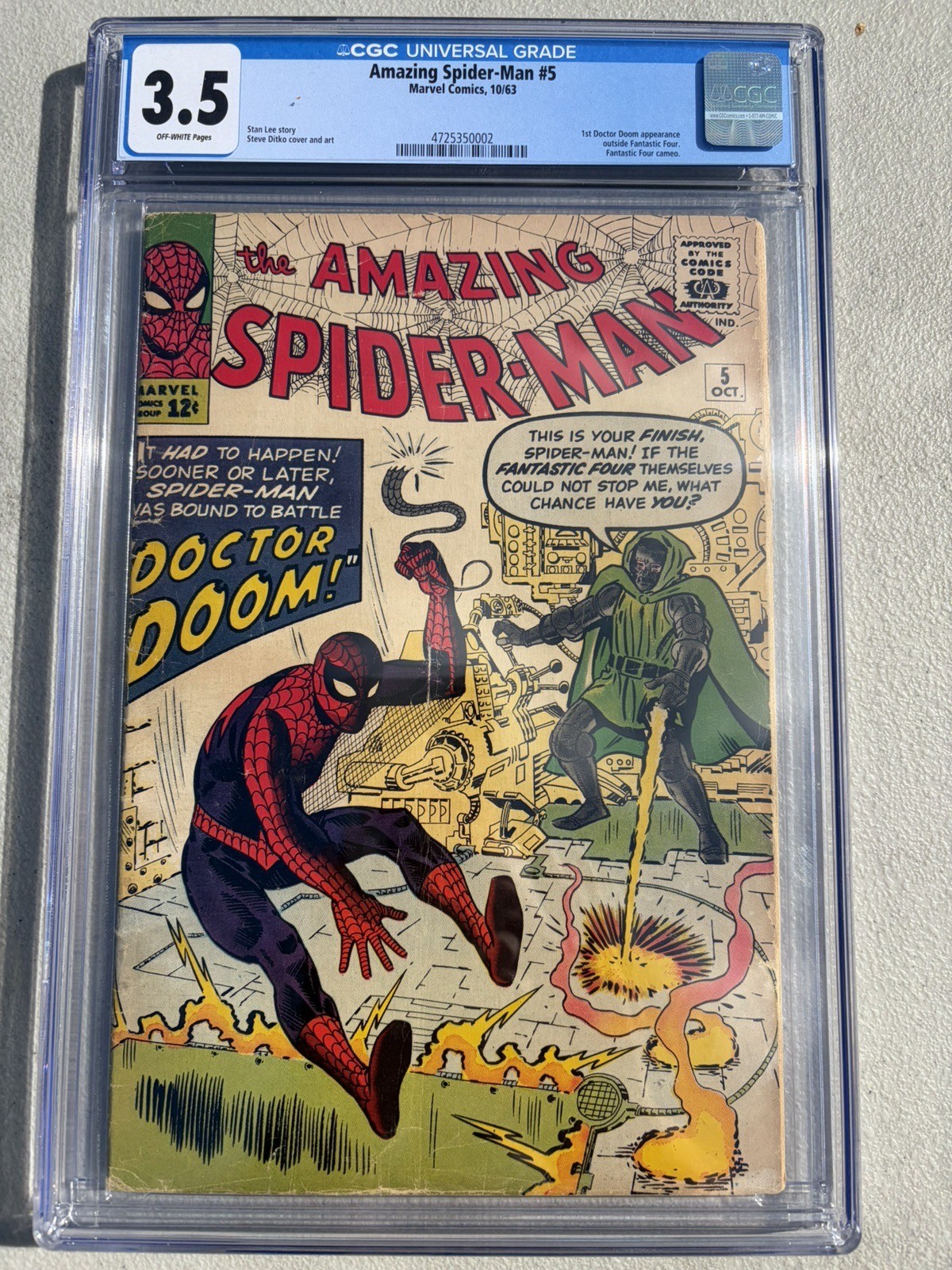 Amazing Spider-Man 5 1963 Marvel Comics CGC VG- 3.5 1st Crossover App Dr. Doom