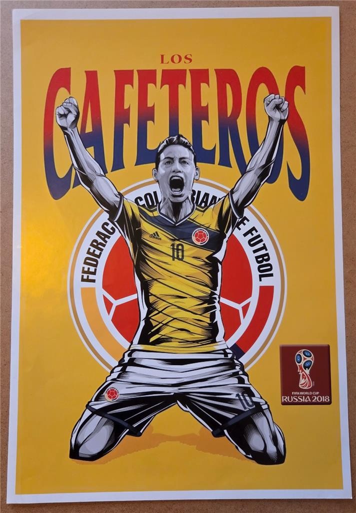 Vintage Football/Soccer Poster FIFA World Cup 2018 Los Cafeteros Colombia 19X13
