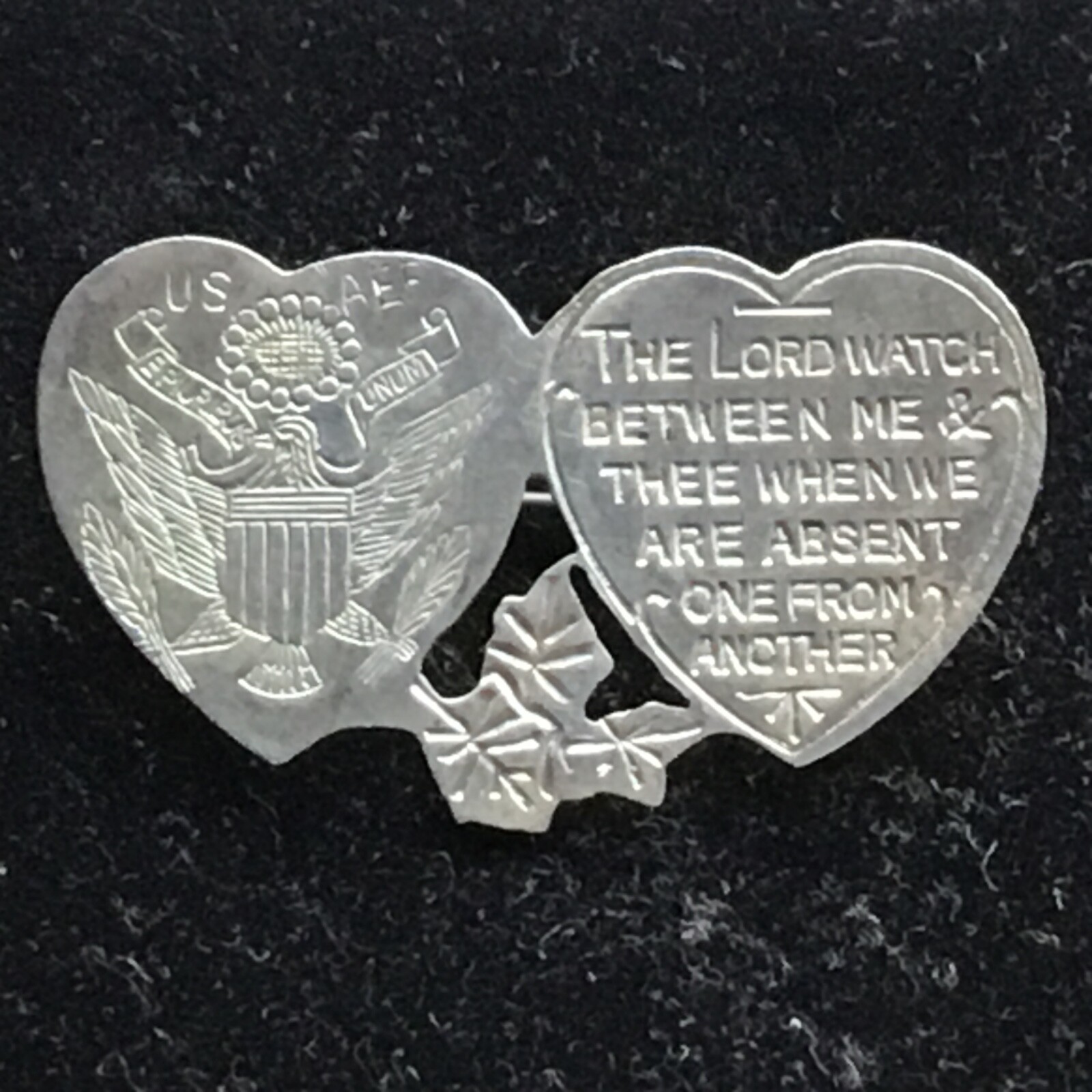 RARE SILVER WW1 AMERICAN EXPEDITIONARY FORCE TWO HEARTS 1918 AEF SWEETHEART PIN