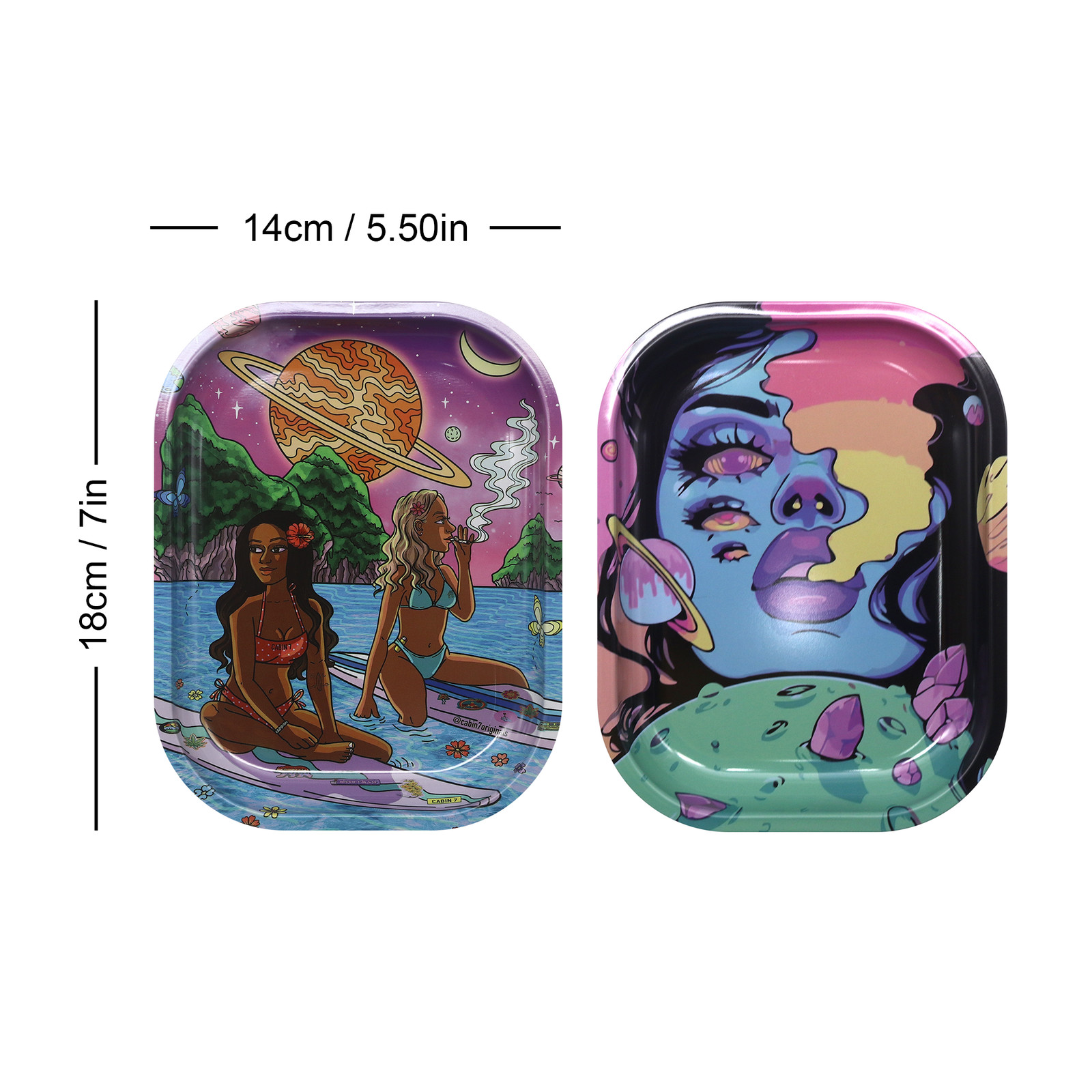 2PCS Mini Metal Rolling Tray 7x5.5in Portable Cartoon Tobacco Tray USA Stock