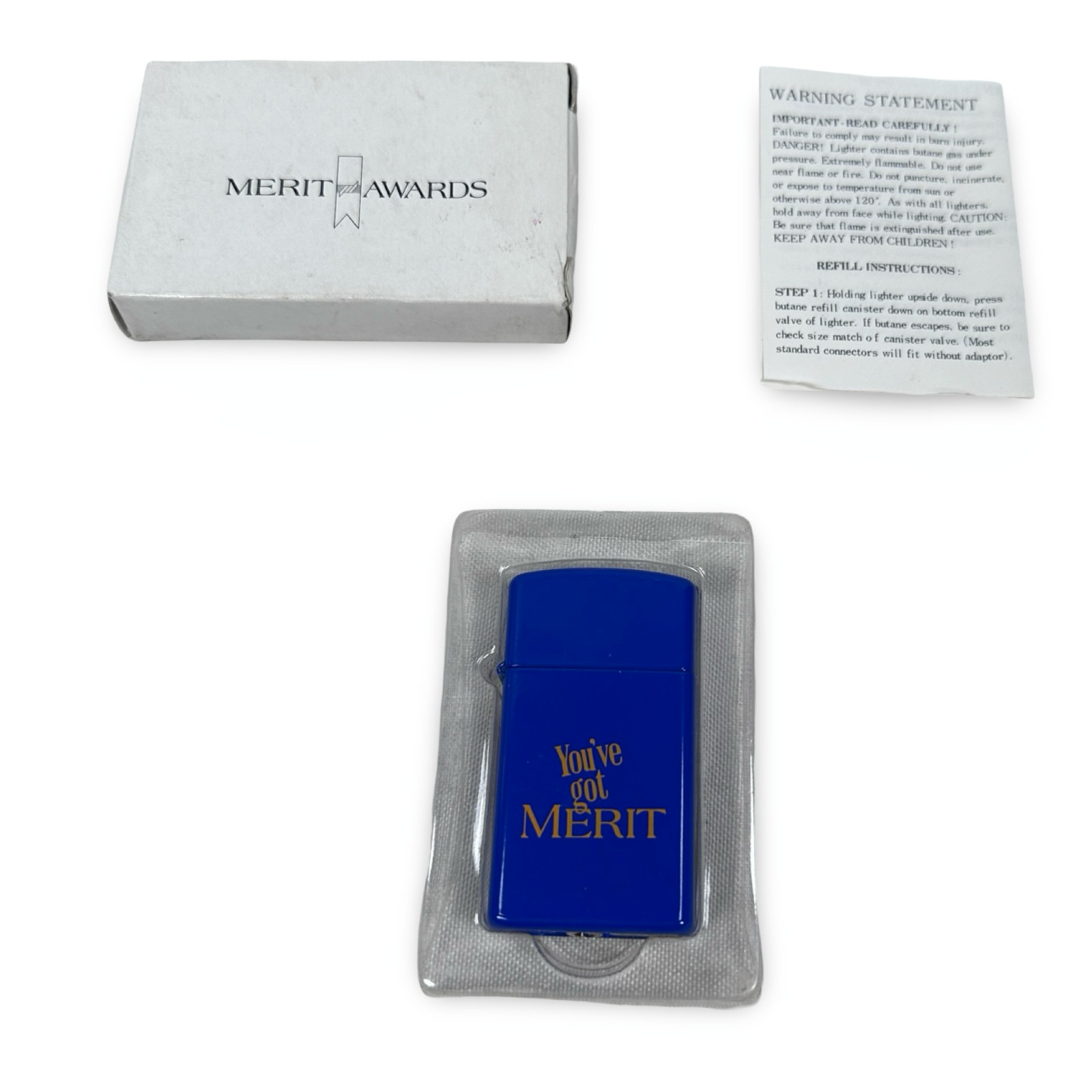 Vintage You\'ve Got Merit Cigarette Lighter Blue Smoking Advertising Metal New