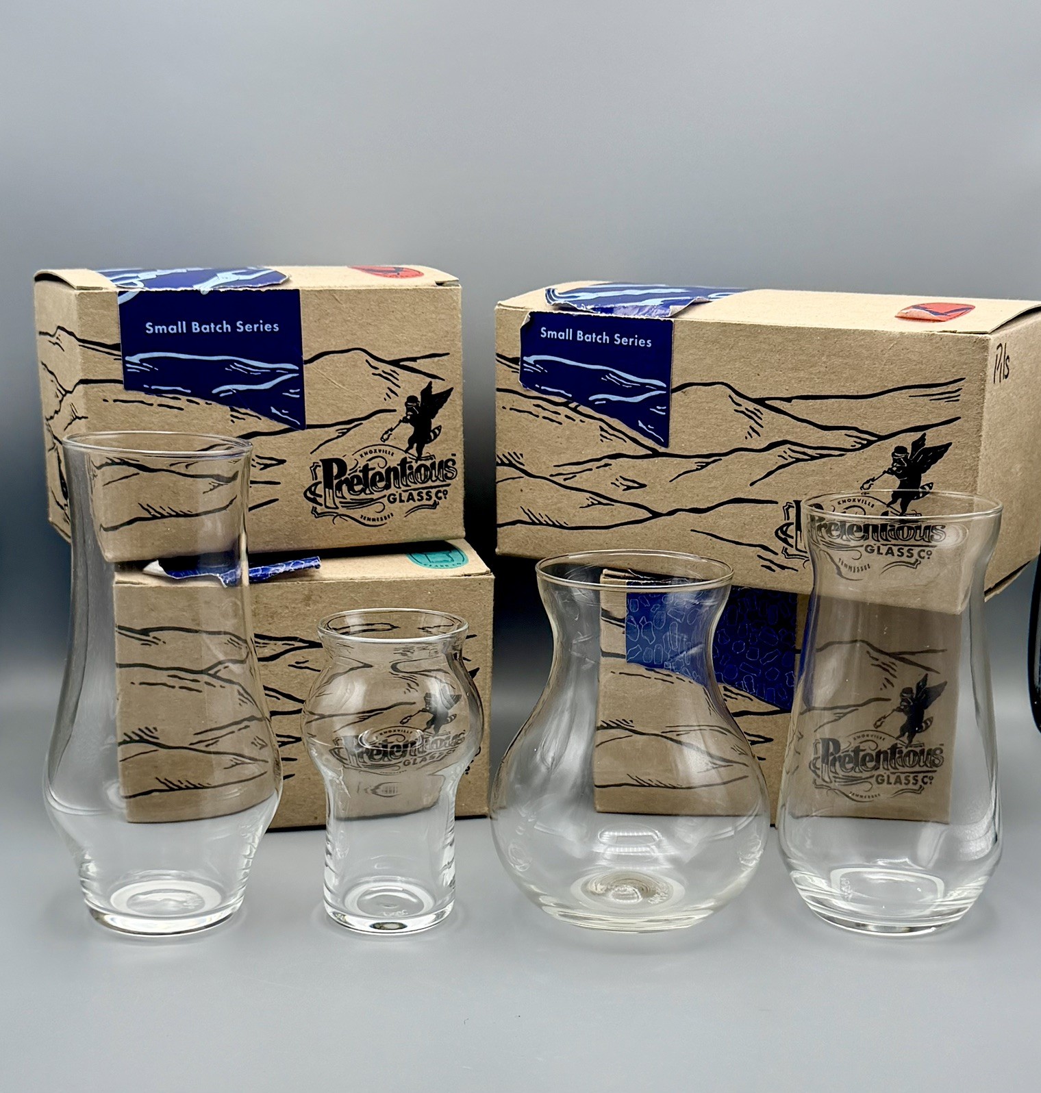 Set of 4 Pretentious Glass Company Hand Blown Clear Glasses NIB Beer Neat Set of 4 Pretentious Glass Company Hand Blown Clear Glasses NIB Beer Neat