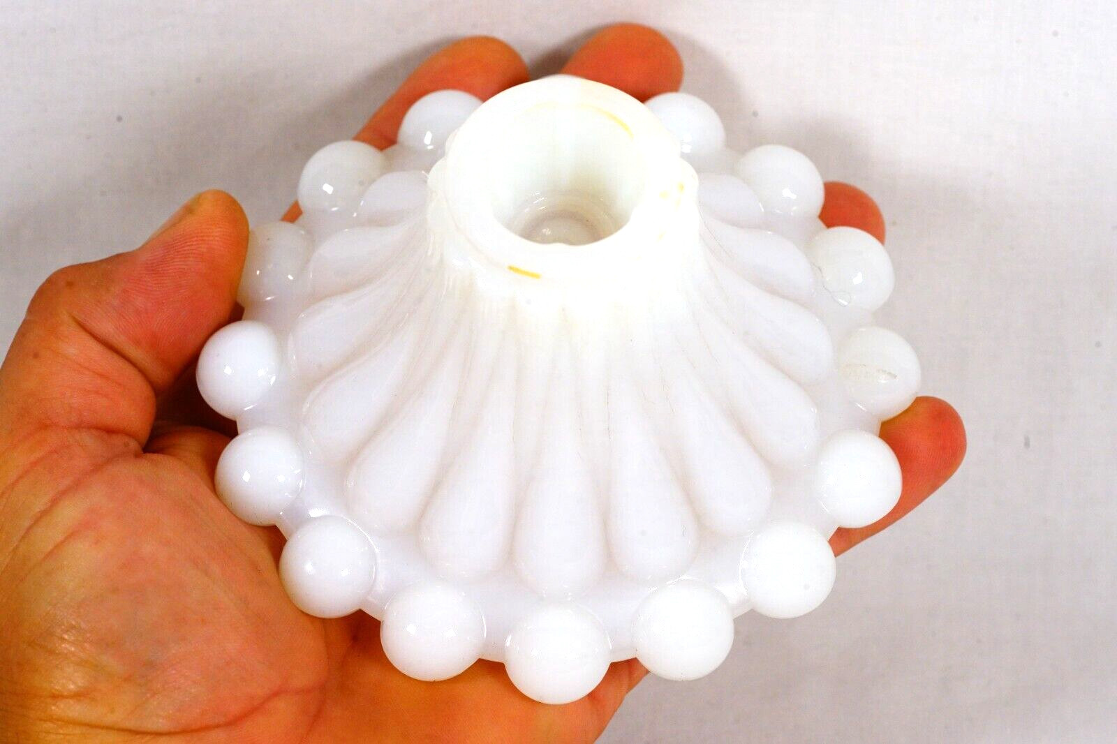 Antique Milk Glass Candlestick Holder Big Hobnail Scallop