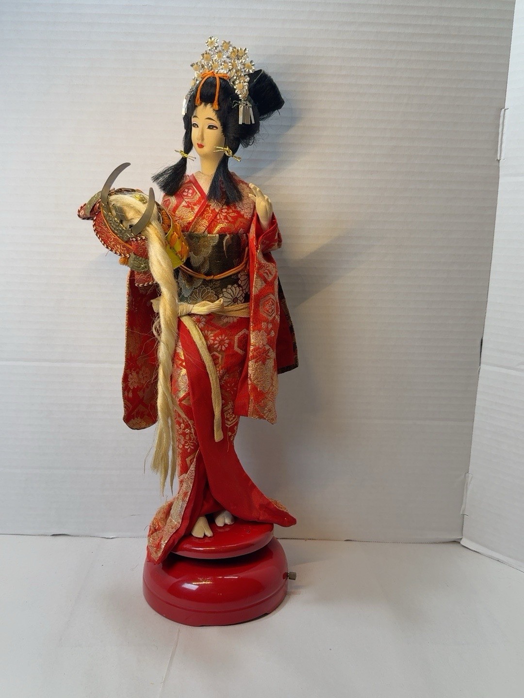 🔥 VTG Nishi Doll Japan Seven Hats Dance Geisha Musical Rotating 20” Kimono