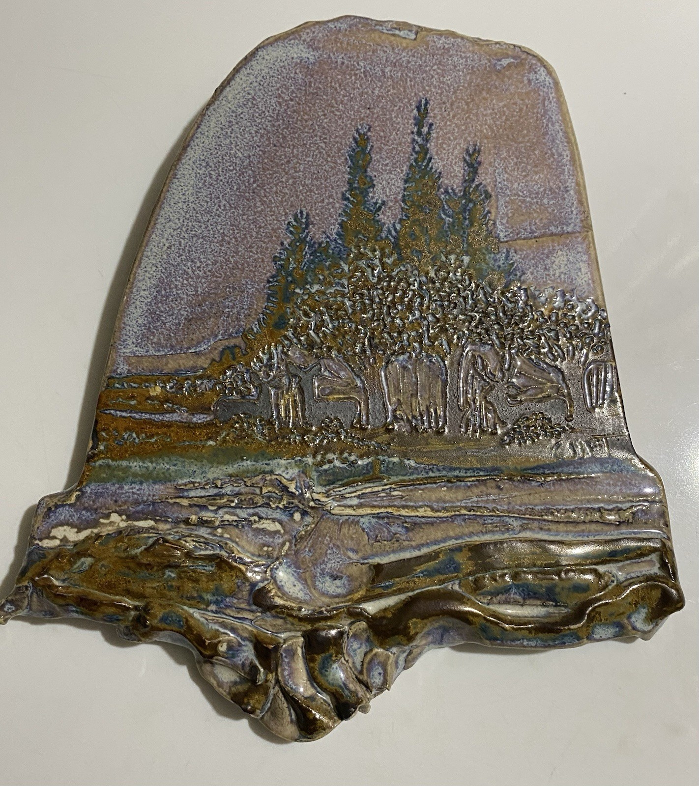 Beautiful Handcrafted 3D Clay Wall Hanging Blues Browns Greens Trees Beautiful Handcrafted 3D Clay Wall Hanging Blues Browns Greens Trees