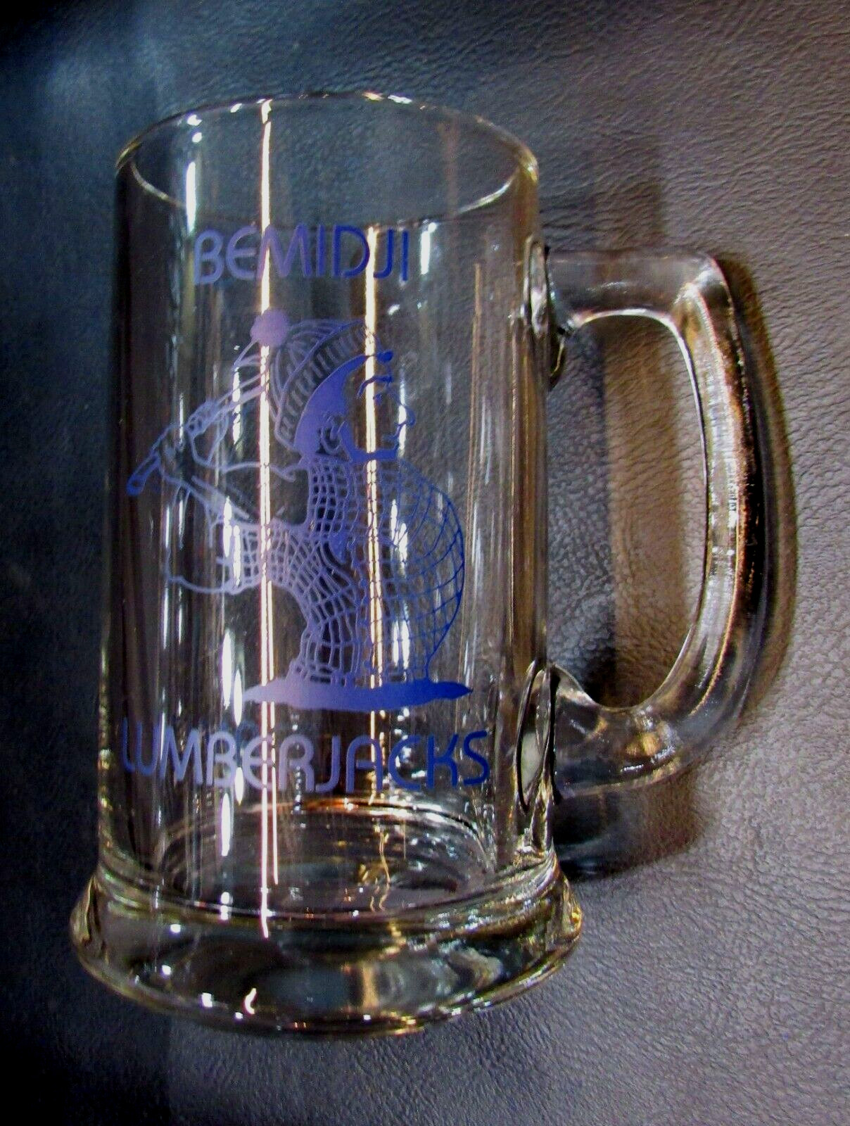 Vintage 1980's Bemidji Minnesota Lumberjacks Highschool Mascot Clear Glass Mug