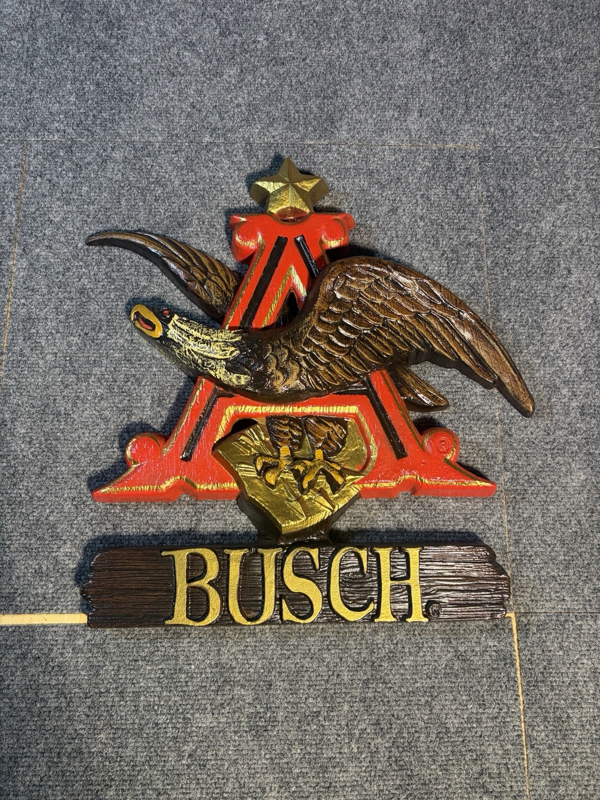 Vintage 70s Anheuser Busch Eagle Sign Plastic Wall Hanging Bar Beer Faux Wood