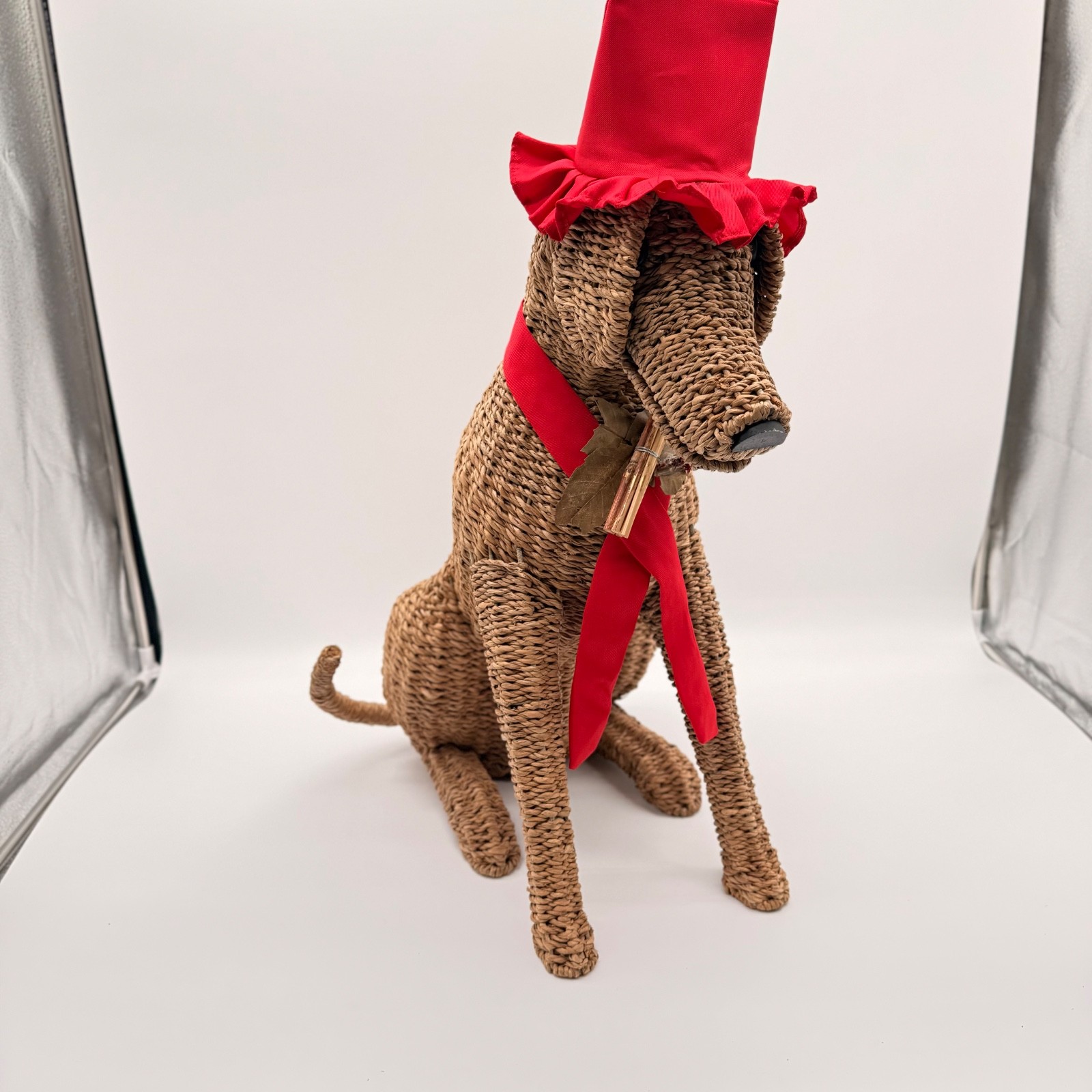 Vintage Wicker Rattan Dog Sculpture-removable accents- Labrador Decor