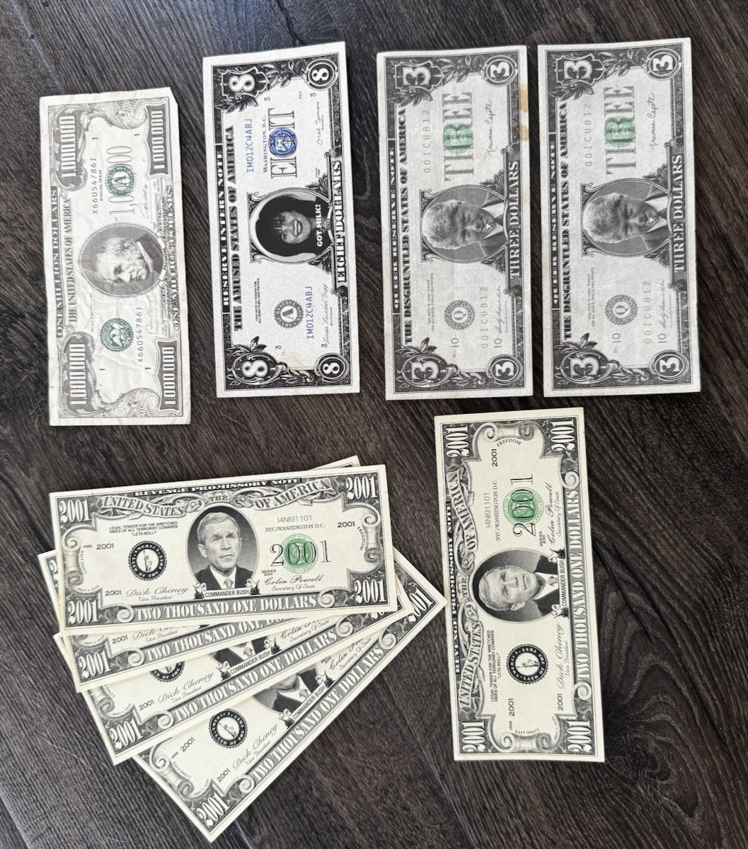 Vintage Political Humor Novelty Money Lot - Bush 2001 Monica Bill Clinton Parody Vintage Political Humor Novelty Money Lot - Bush 2001 Monica Bill Clinton Parody