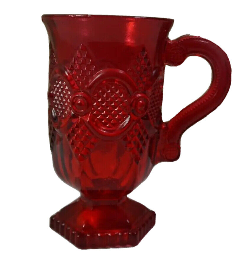Avon 1876 Cape Cod Collection Glass Pedestal Mug Ruby Red Mid Century Jug 8 Oz