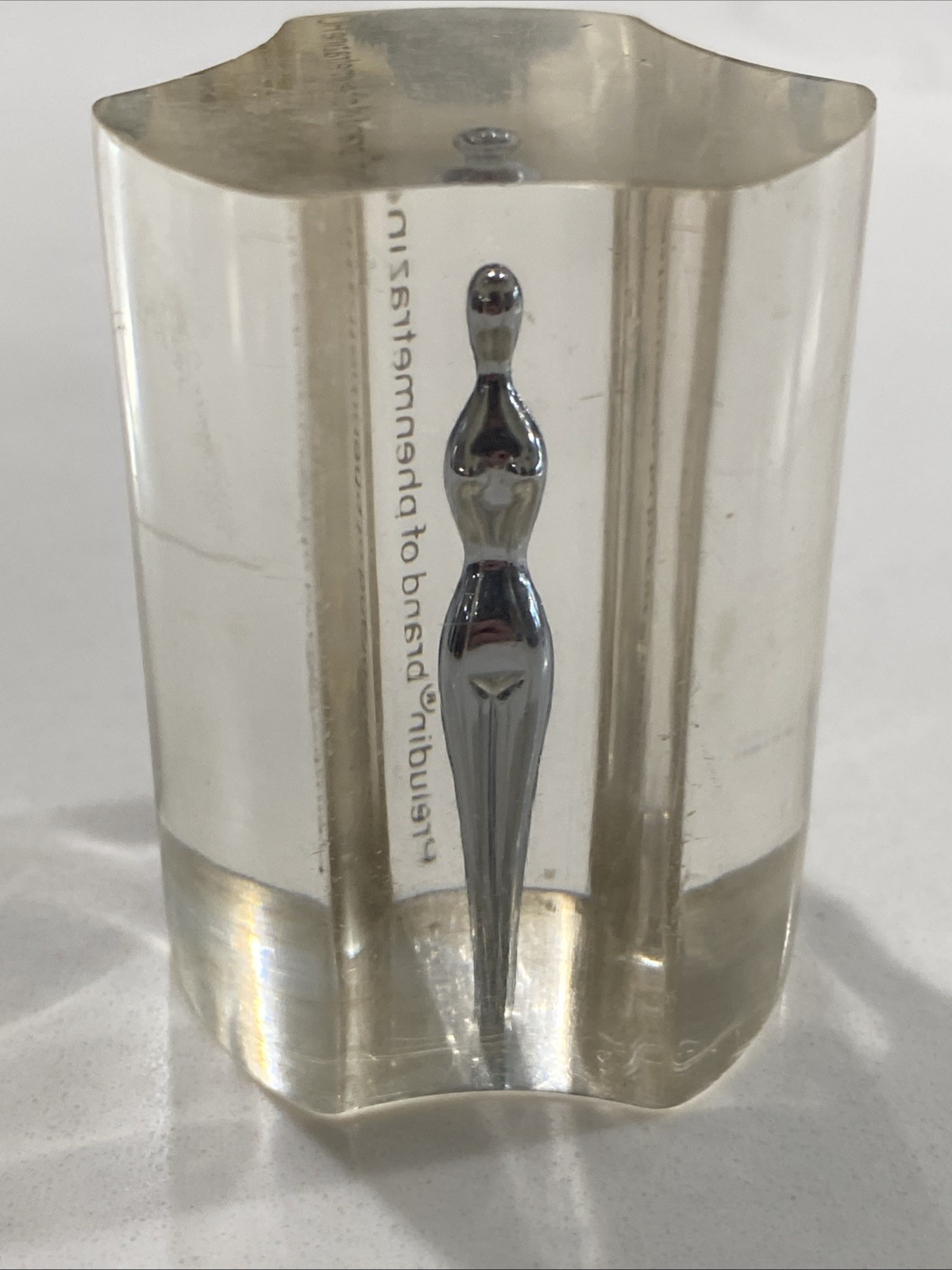 VTG Drug Rep Lucite Illusion Paperweight Preludin Woman Figurine Pharma Medicine