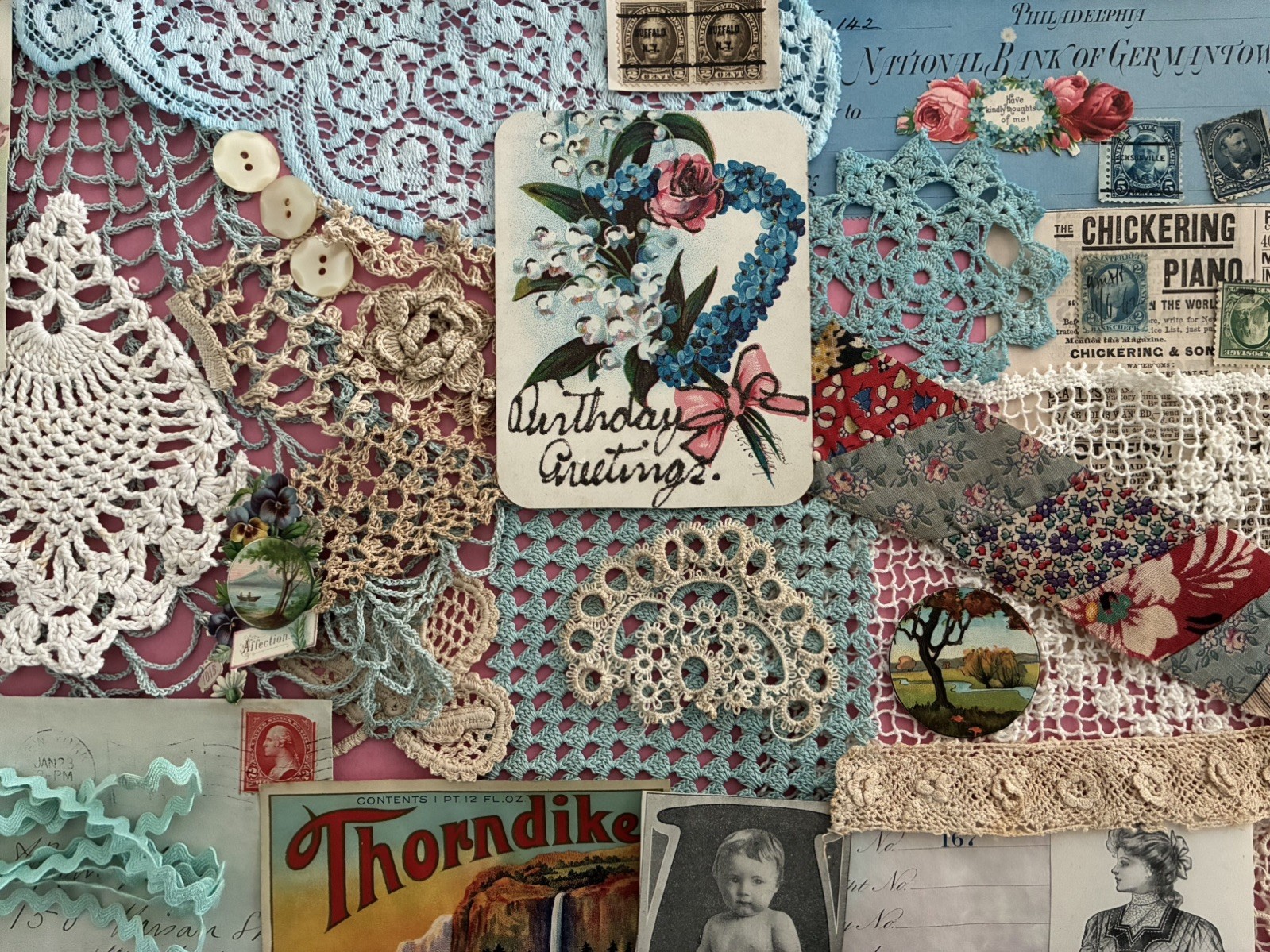 ANTIQUE SCRAP PAPER & LACE Snippets Trim Victorian Ephemera Art Craft Bundle Lot