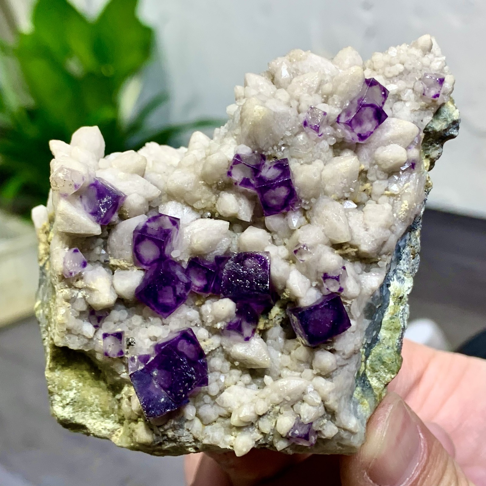 340G Natural purple fluorite Cube white crystal cluster mineral China