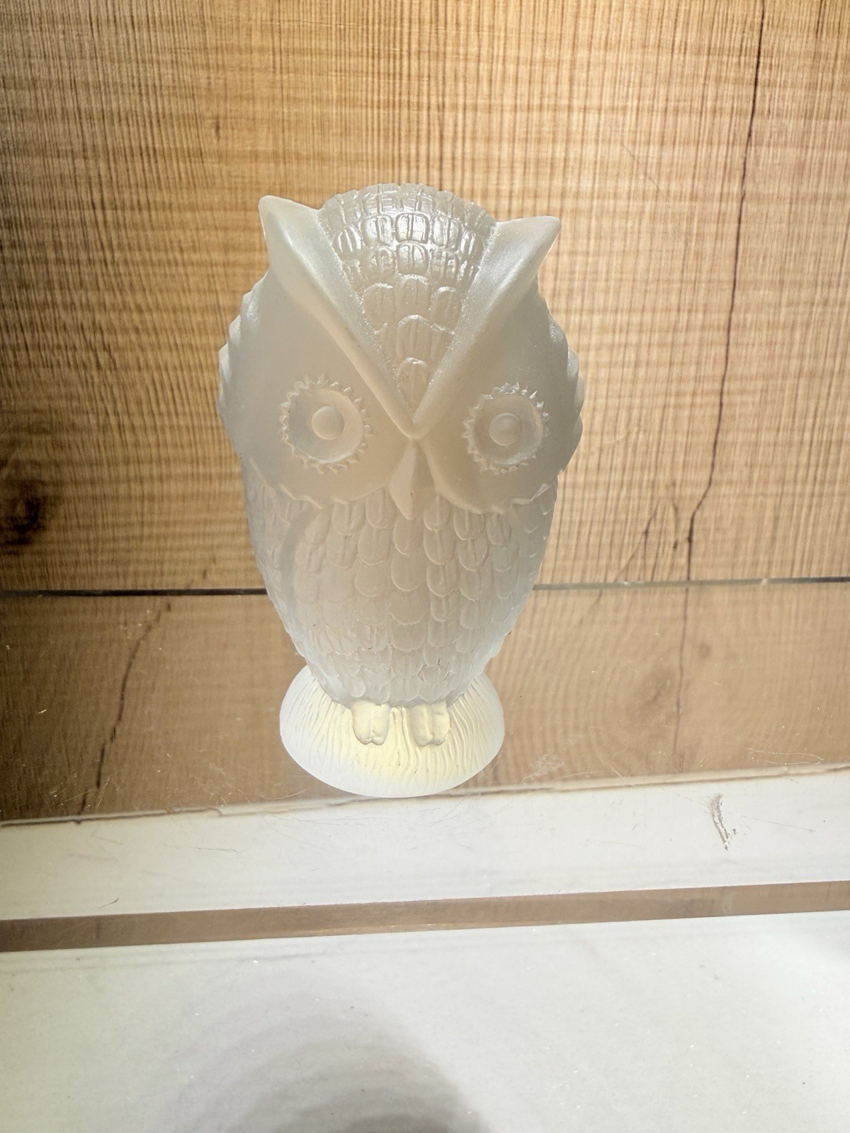Vintage Kristaluxus Frosted Crystal Owl Figurine 3” Tall Art Glass Collectible